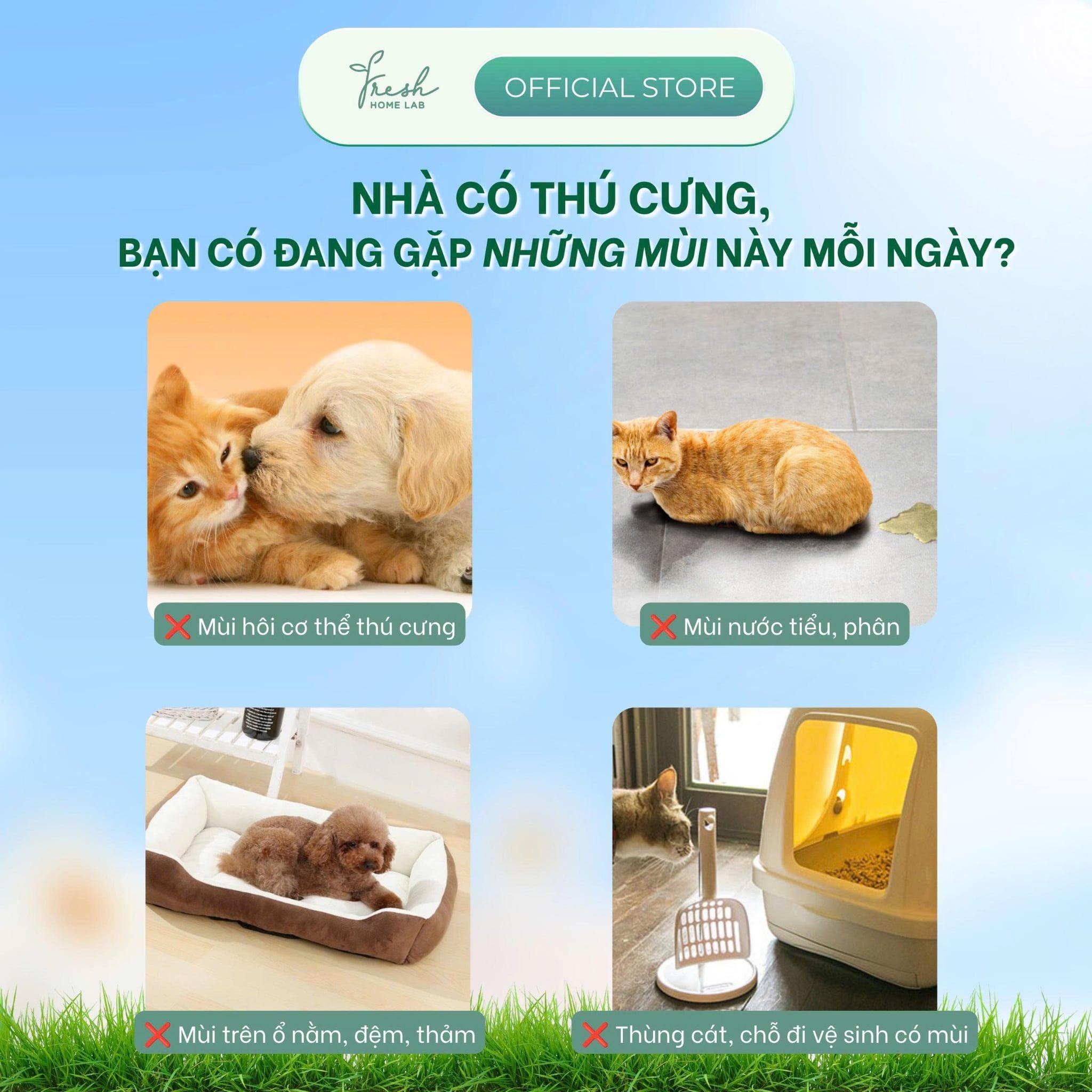  Khử Mùi Hôi Thú Cưng Xịt Lau Không Gian Đa Năng Tinh Dầu Thiên Nhiên An Toàn - Fresh Home Lab 