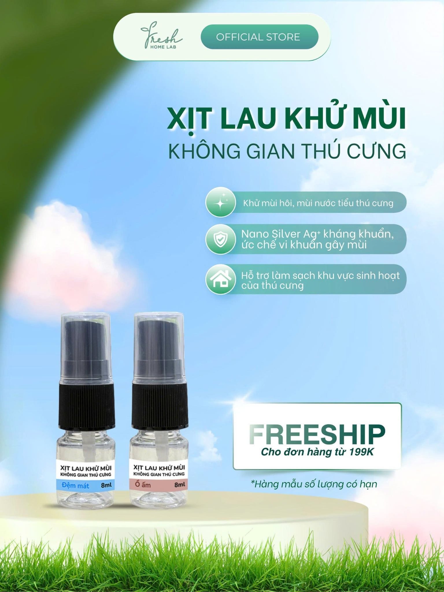  XỊT LAU KHỬ MÙI KHÔNG GIAN THÚ CƯNG FRESH HOME LAB 