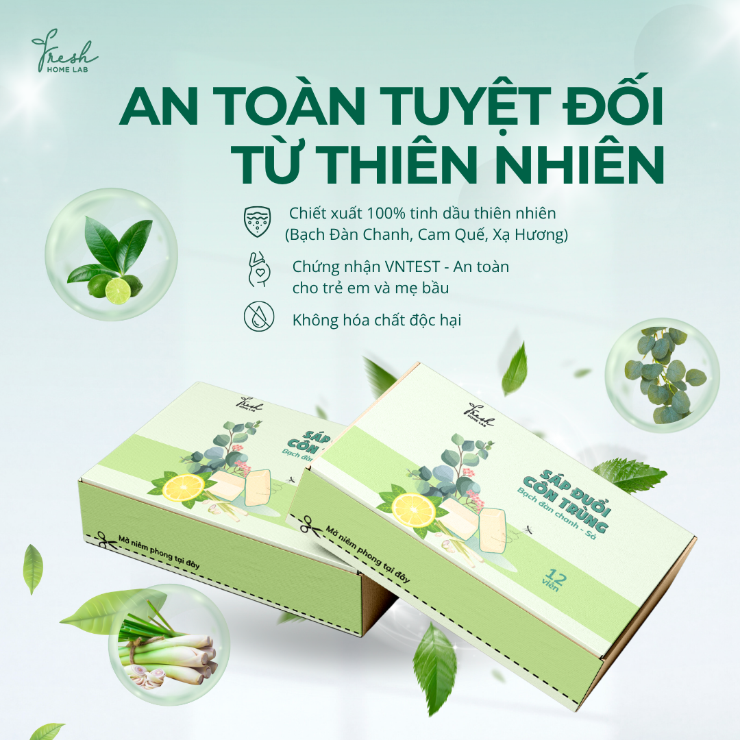  Sáp thơm tinh dầu đuổi muỗi gián côn trùng, khử mùi tủ bếp, tủ giày thiên nhiên, an toàn Fresh Home Lab 