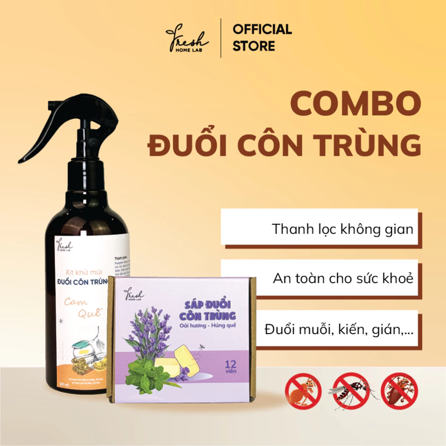  Combo Đuổi kiến hiệu quả - Sáp đuổi côn trùng, bình xịt tinh dầu khử mùi, thơm phòng 