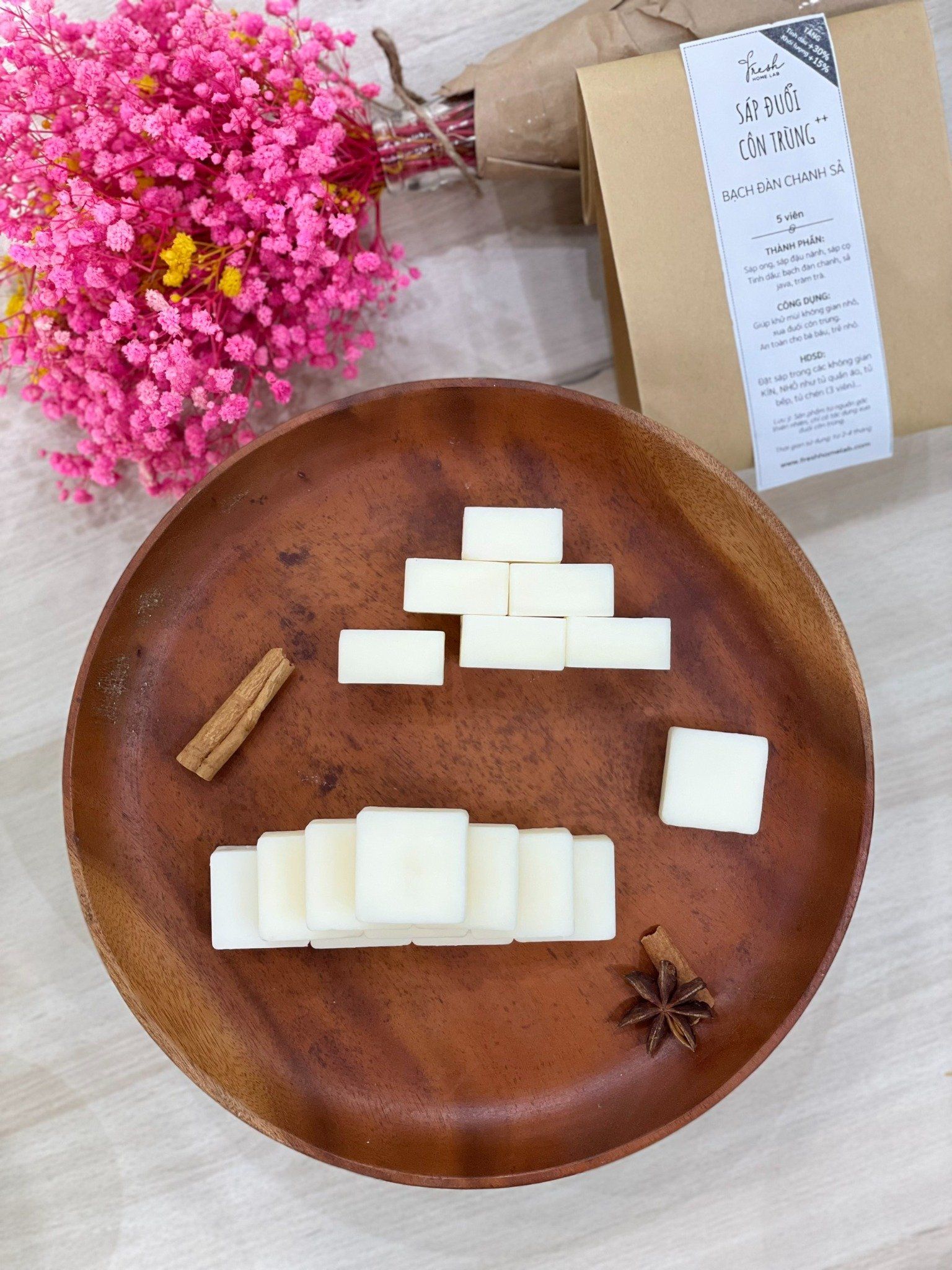  Sáp thơm tinh dầu đuổi muỗi gián côn trùng, khử mùi tủ bếp, tủ giày thiên nhiên, an toàn Fresh Home Lab 