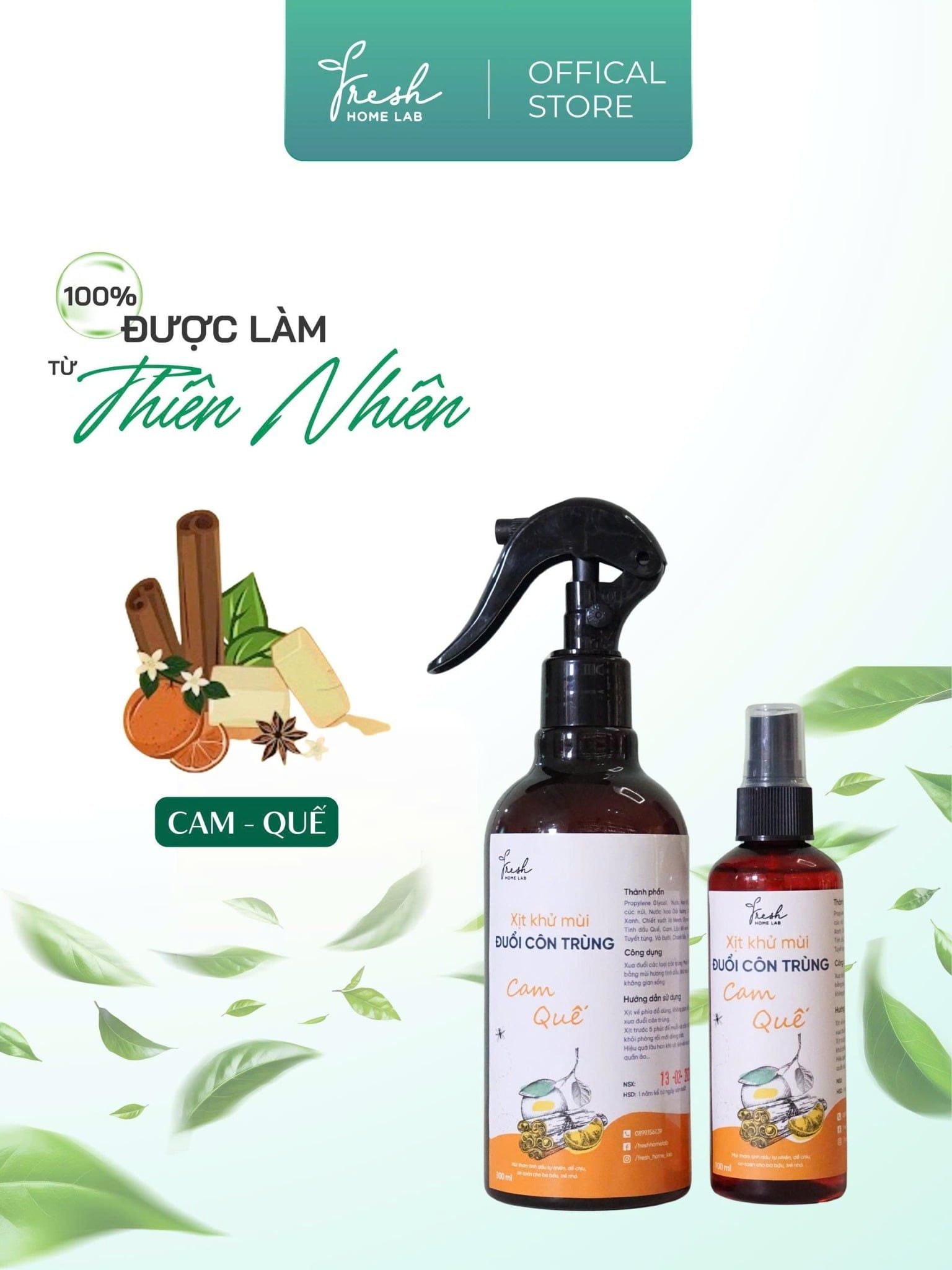  Bình Xịt Phòng Tinh Dầu Cam Quế, đuổi muỗi và côn trùng, khử mùi thơm phòng thiên nhiên 