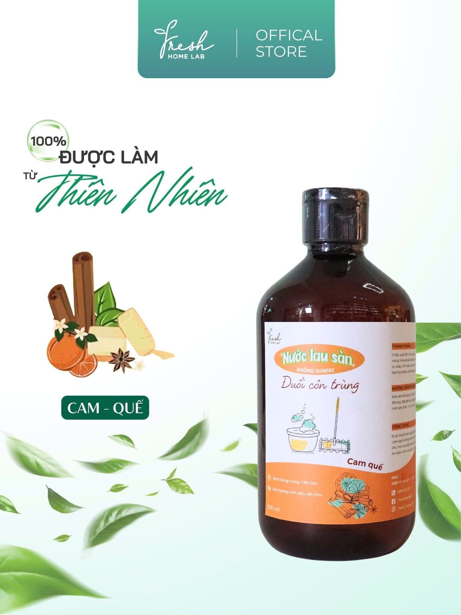  Nước Lau Sàn Nhà Tinh Dầu Cam - Quế Hữu Cơ An Toàn Cho Sức Khỏe Cả Gia Đình 
