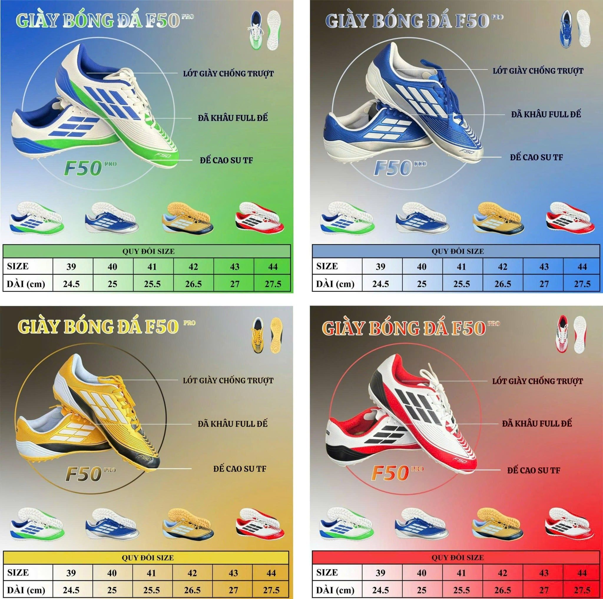  Giày Đá Bóng F50 pro đế Cao Su TF 