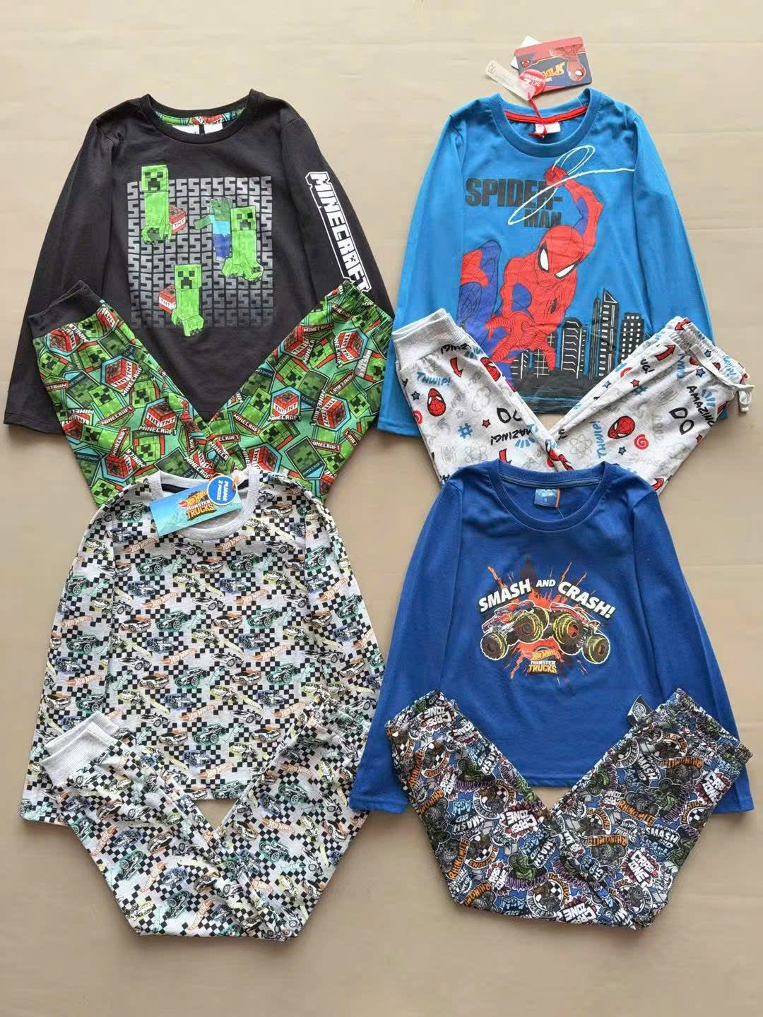 Bộ cotton Marvel, Hot Wheels, Minecraft nhiều màu bé trai size 4-8y