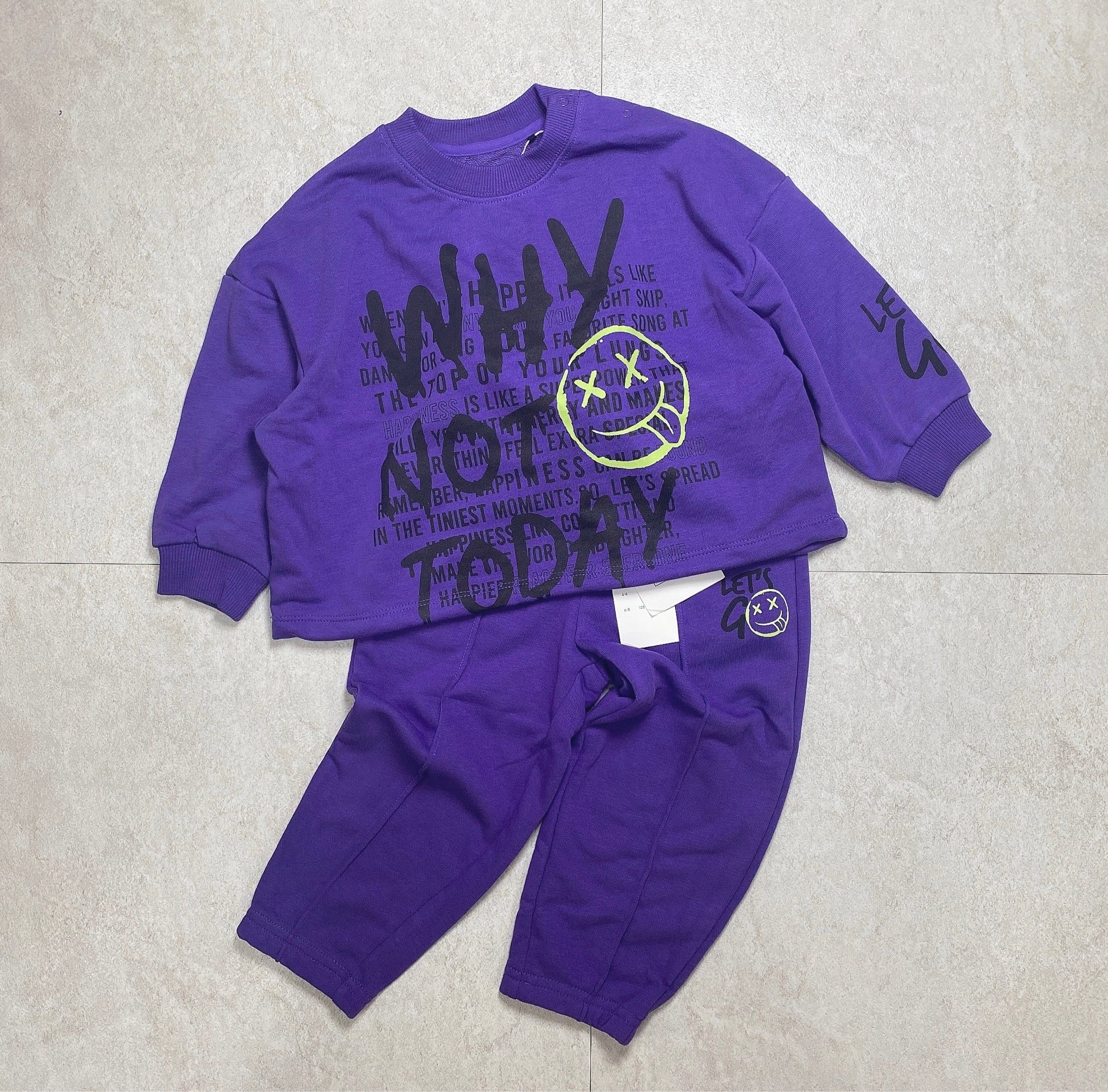 Bộ nỉ da cá GGJJ màu ghi đen Create / tím Why size 24m - 8y