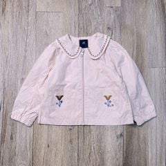 Áo khoác gió Moimoln lót lưới màu hồng cổ sen thêu hoa bé gái size 90-130