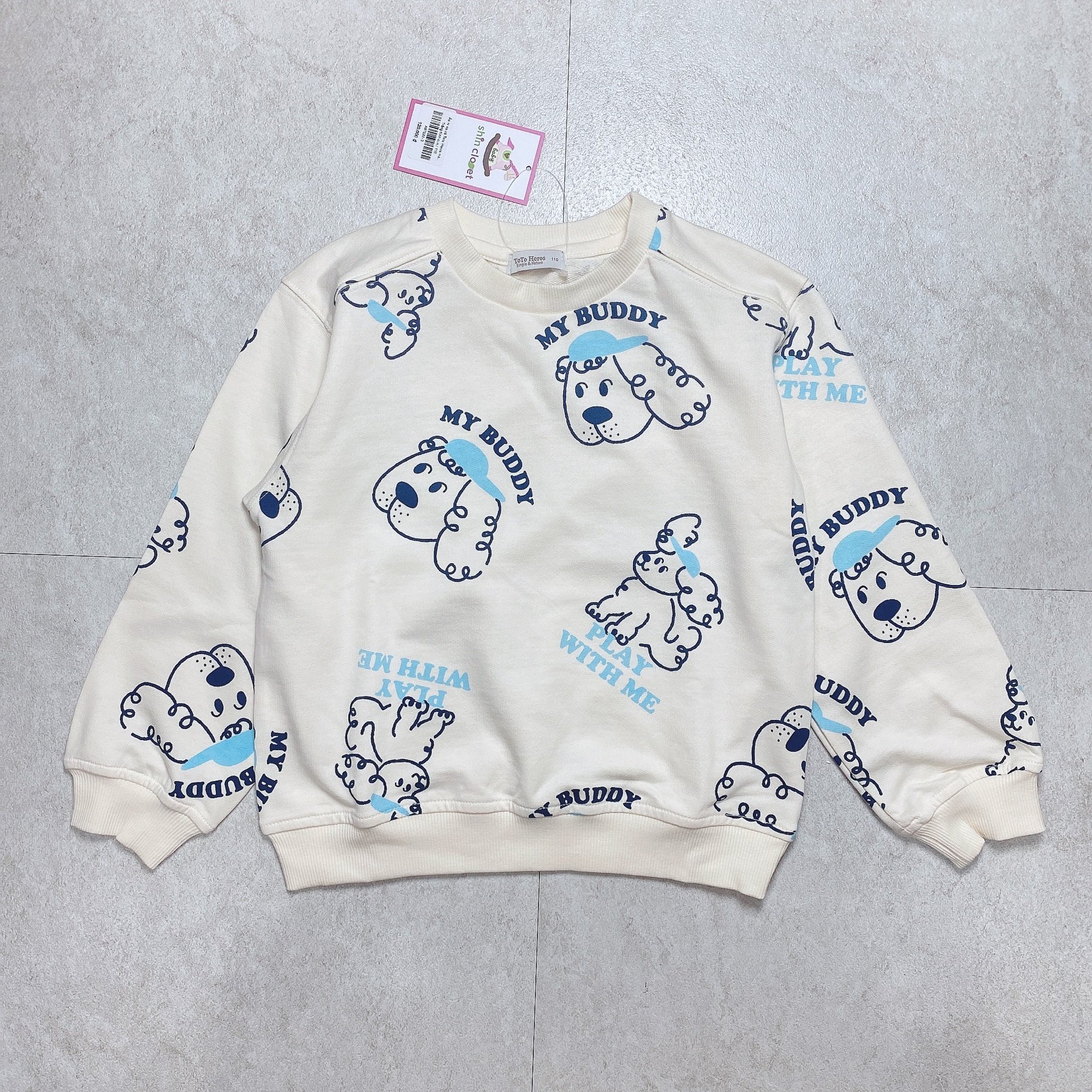 Áo nỉ da cá Toto Heros màu trắng hình cún My Buddy cho bé size 110- 140