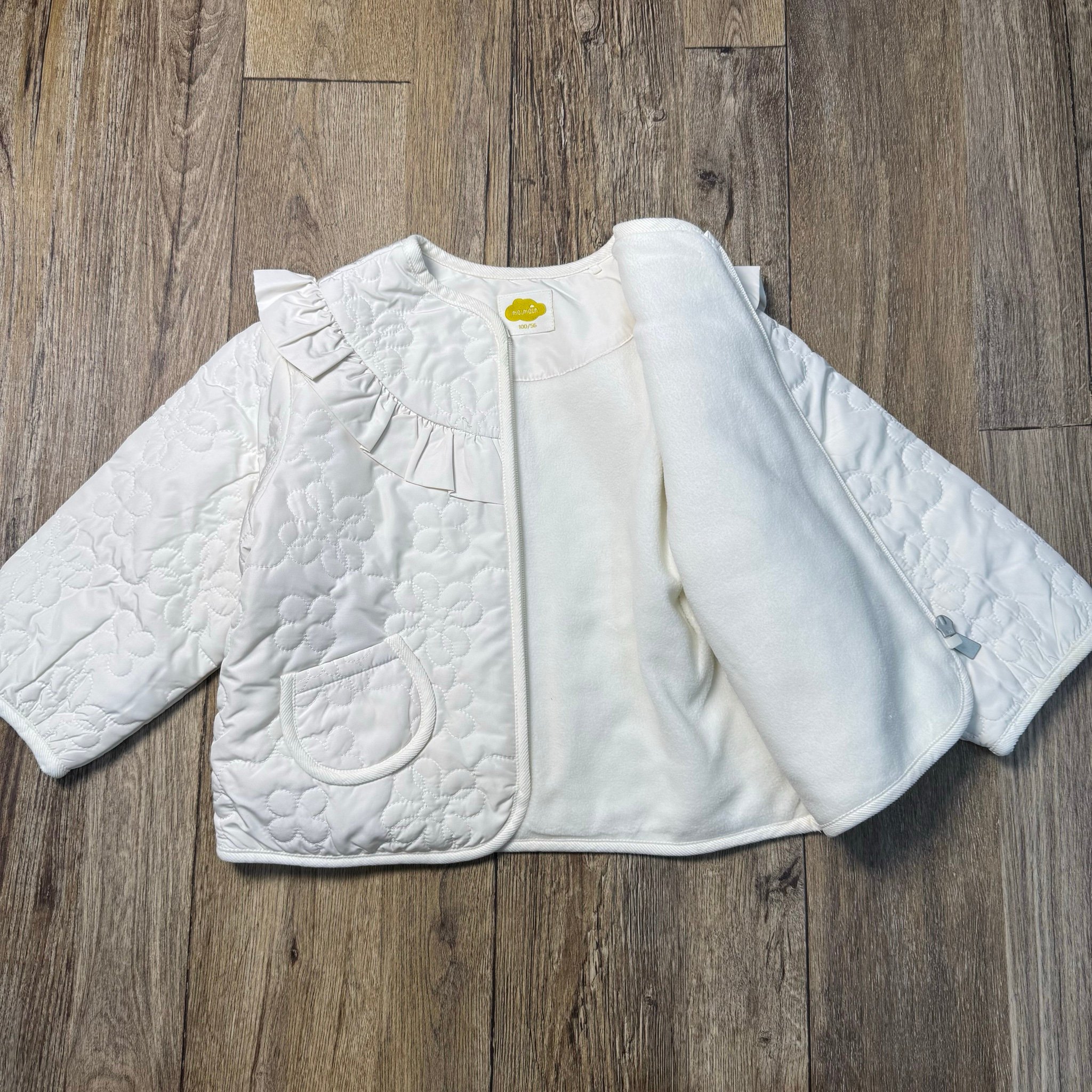 Áo khoác chần bông Moimoln lót nỉ mịn màu trắng cho bé size 80-120