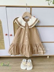 J7656 - Váy sát nách June with Love màu nâu chấm bi phối cổ kem size 2-12y