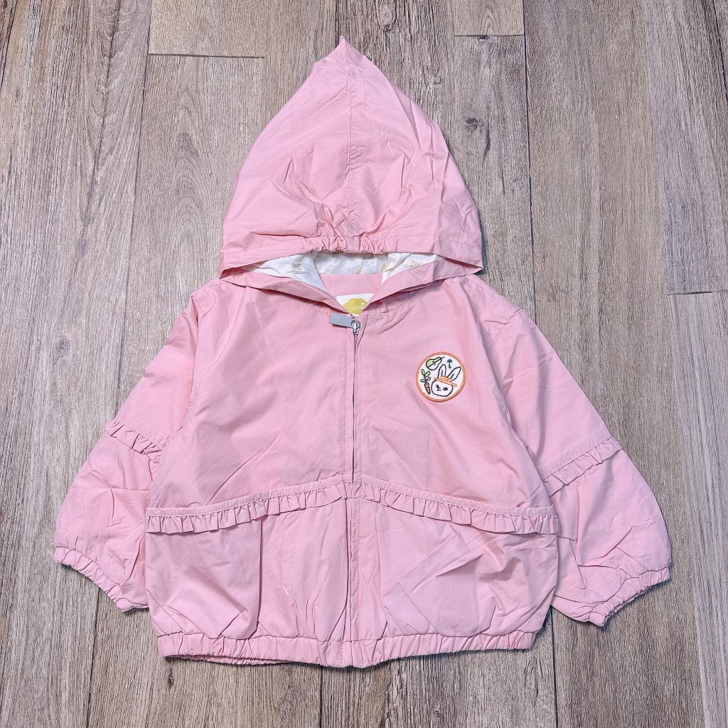 Áo khoác gió 2 lớp Moimoln màu hồng lót cotton mũ chóp bé gái size 90-120