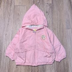 Áo khoác gió 2 lớp Moimoln màu hồng lót cotton mũ chóp bé gái size 90-120