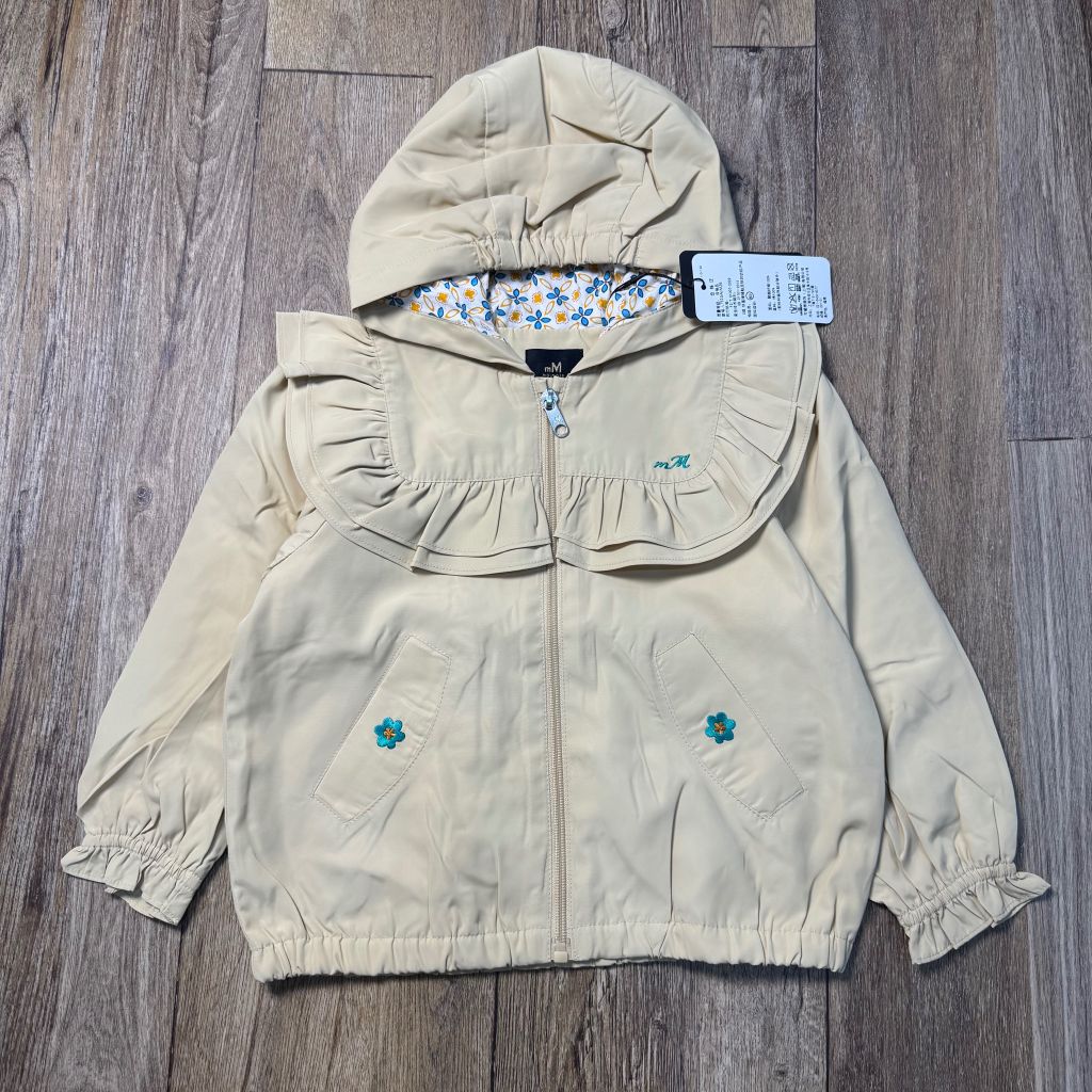 Áo khoác gió Moimoln 2 lớp lót cotton màu be viền bèo cho bé gái size 100-140