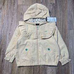Áo khoác gió Moimoln 2 lớp lót cotton màu be viền bèo cho bé gái size 100-140
