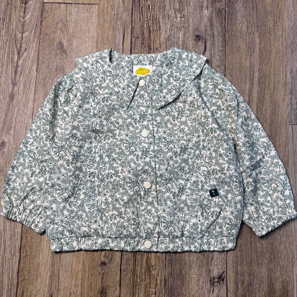 Áo khoác gió 2 lớp Moimoln lót cotton hoa nhí xanh bé gái size 90-120