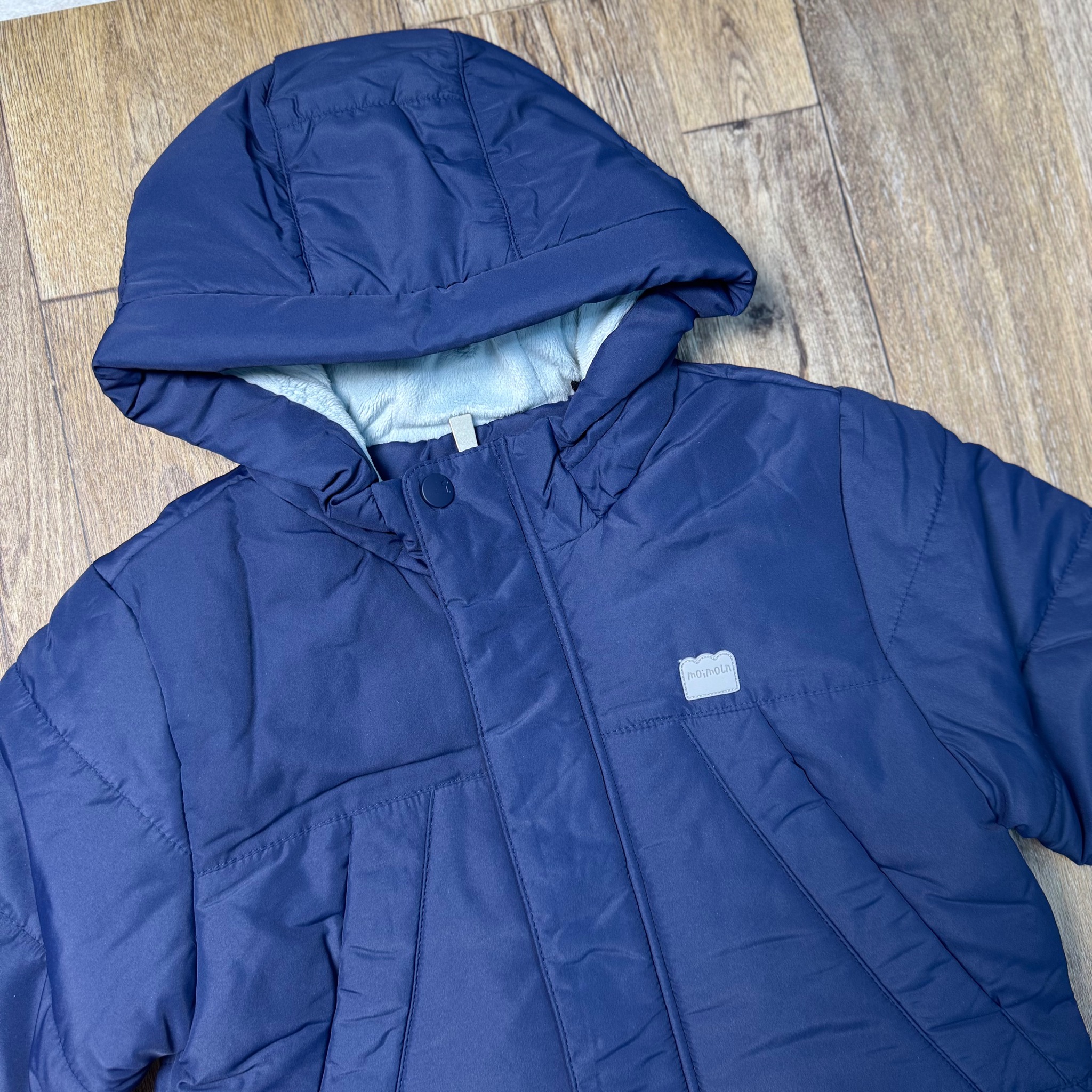 Áo khoác bông Parka Moimoln lót lông màu navy dáng dài cho bé size 90-130