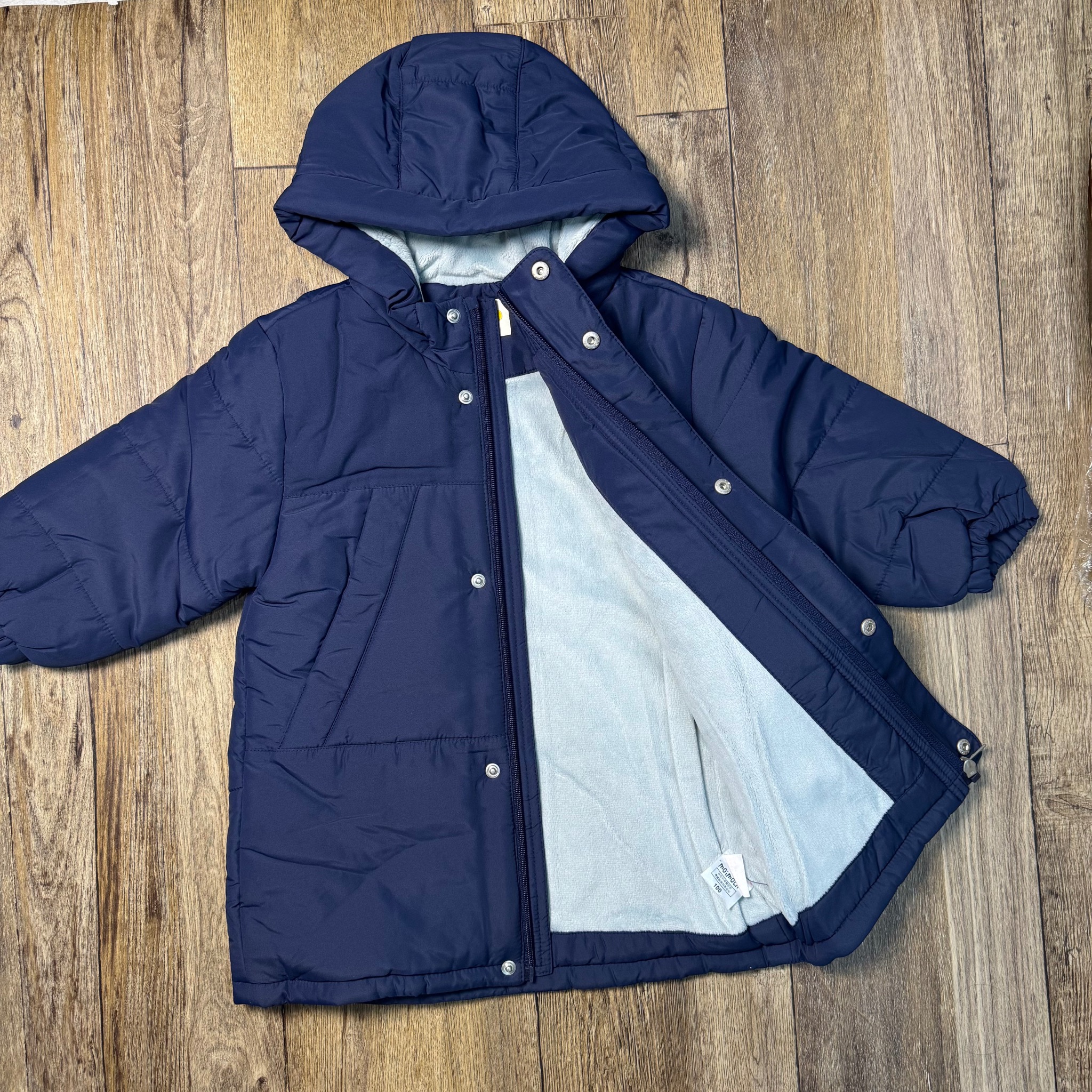 Áo khoác bông Parka Moimoln lót lông màu navy dáng dài cho bé size 90-130