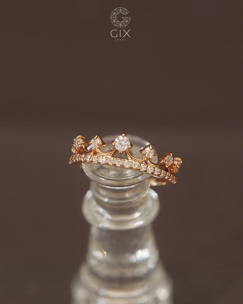  Nhẫn vương miện vàng hồng đẹp đính kim cương thiên nhiên | Gix Jewel 