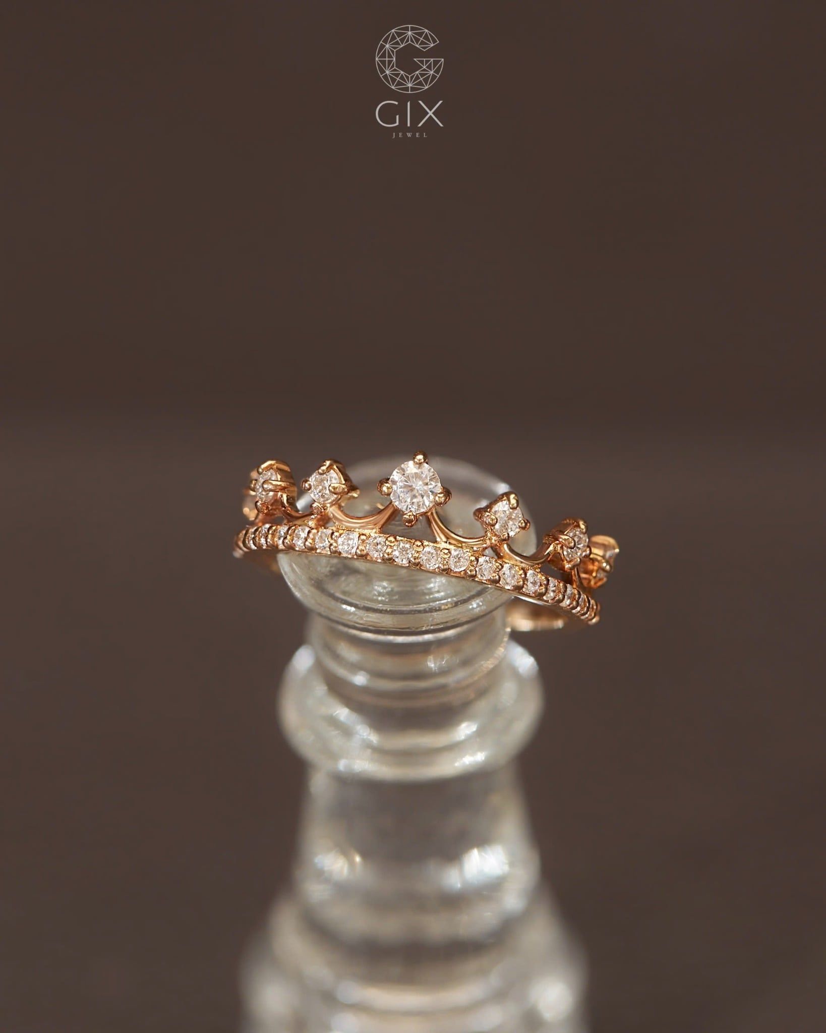  Nhẫn vương miện vàng hồng đẹp đính kim cương thiên nhiên | Gix Jewel 