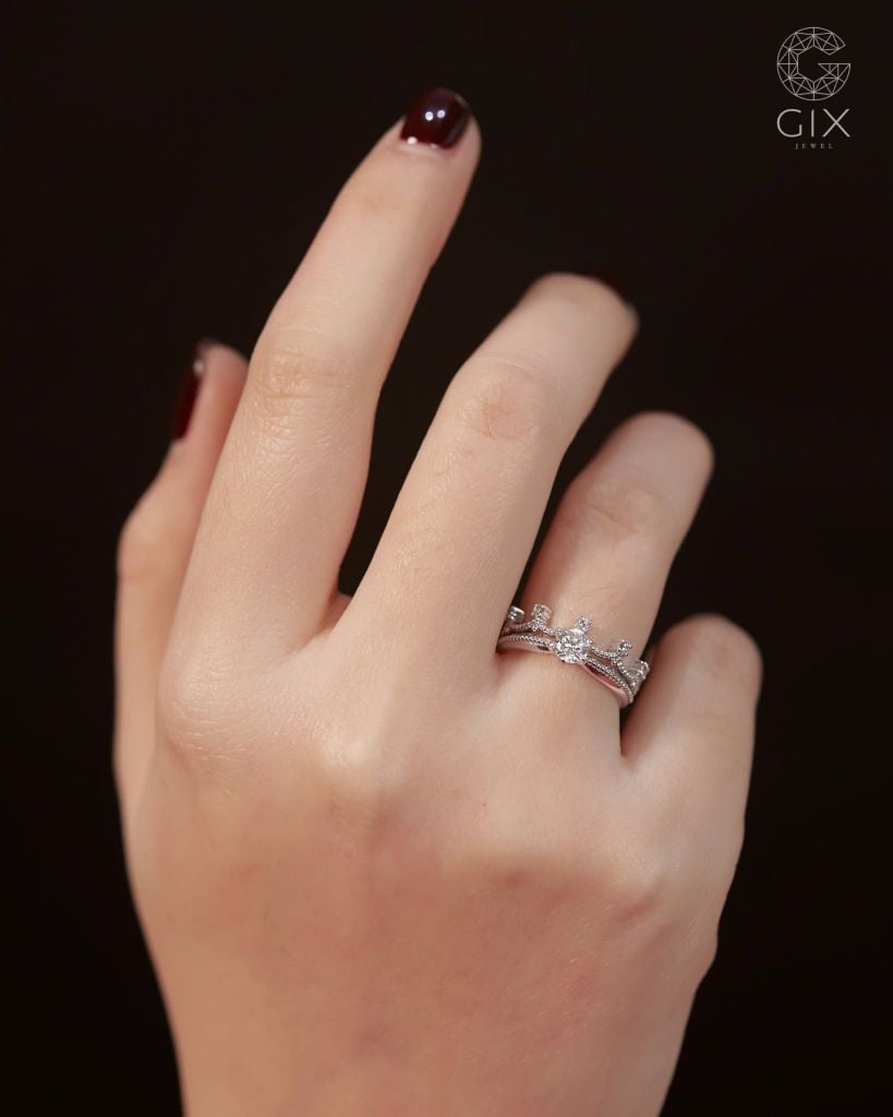  Nhẫn vương miện vàng trắng kim cương tấm ghép set layer | Gix Jewel 