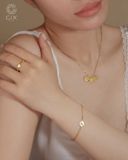  [CÓ SẴN] Lắc tay khoen lật vàng 14k mặt tròn khắc T - 16.5cm 