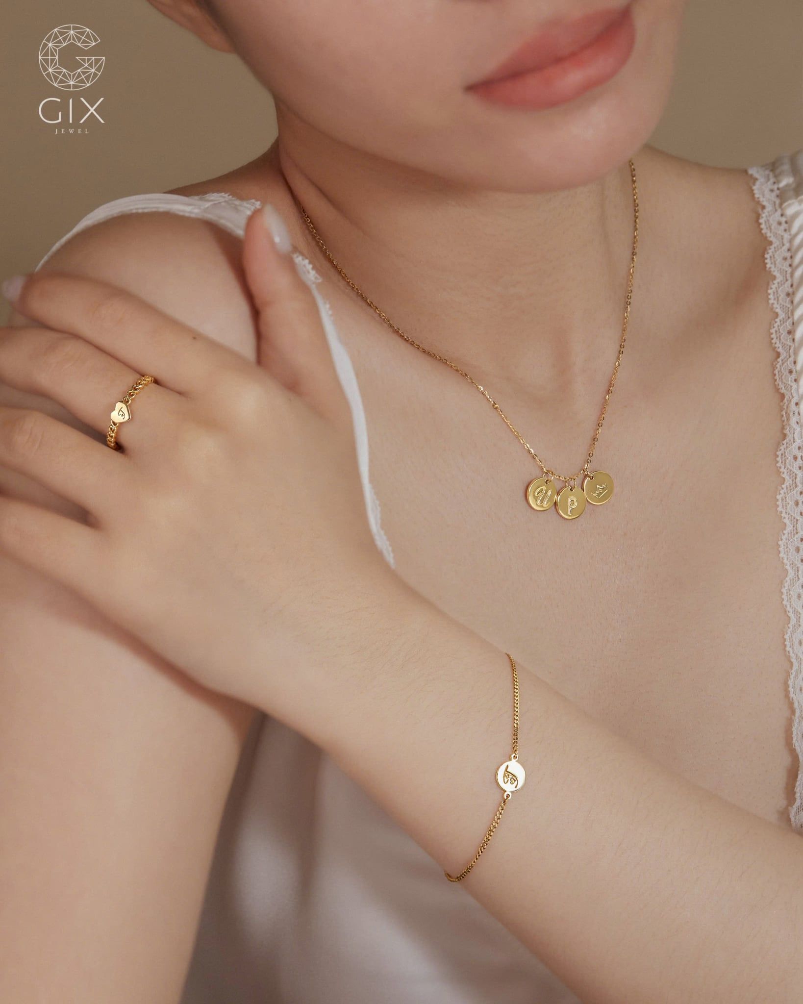  [CÓ SẴN] Nhẫn mặt tim khắc chữ vàng 14k 