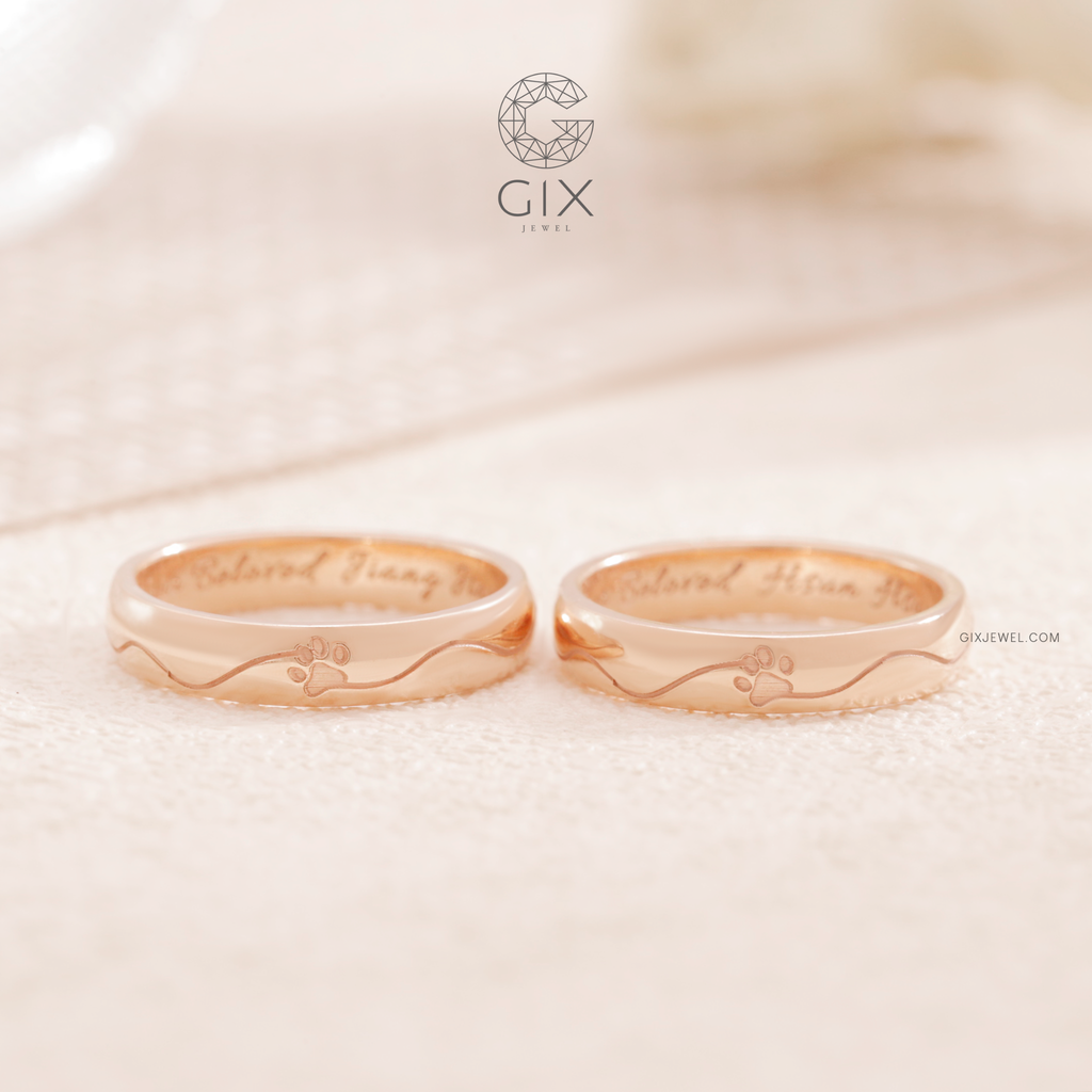  Nhẫn cưới truyền thống vàng tây 18k bản mo khắc chữ lên nhẫn 