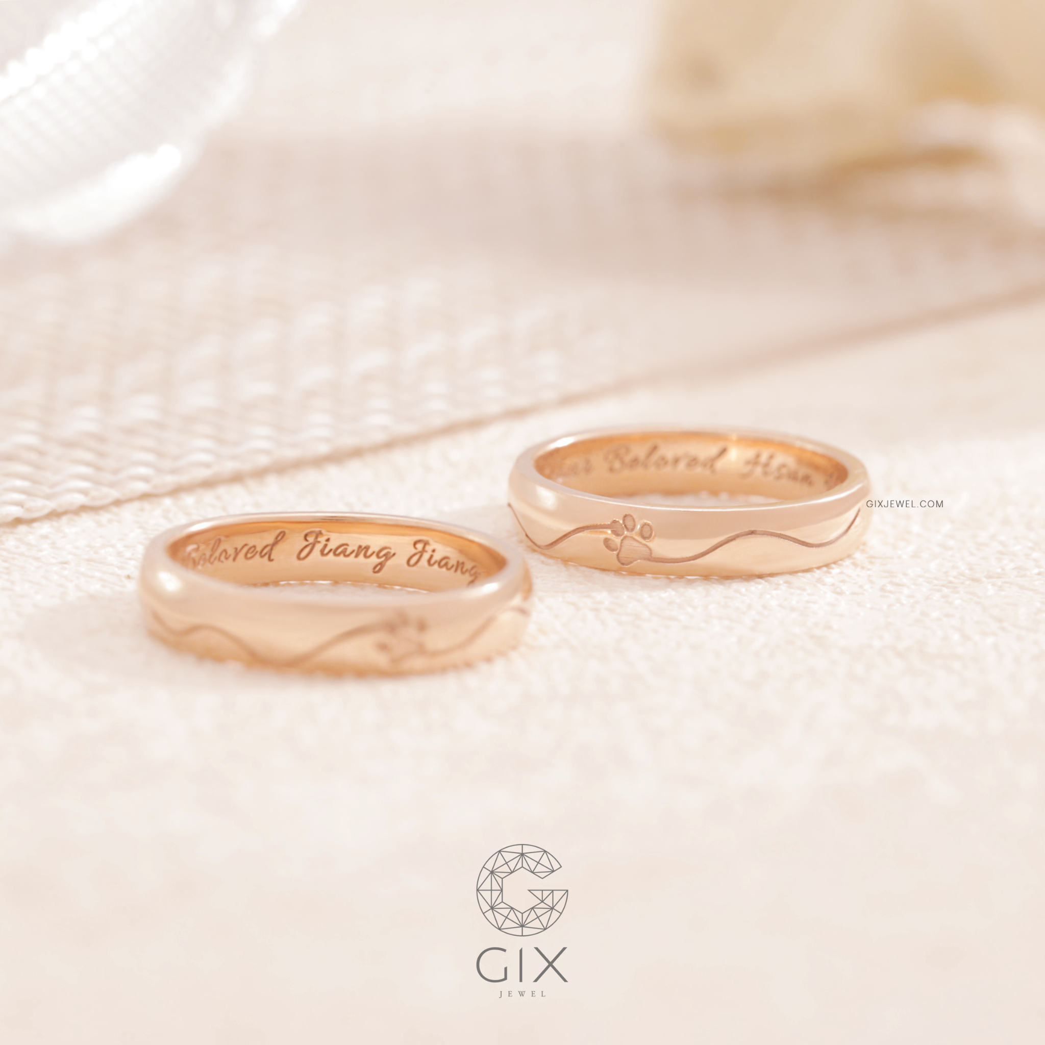  Nhẫn cưới truyền thống vàng tây 18k bản mo khắc chữ lên nhẫn 