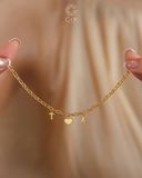  [CÓ SẴN] Lắc tay vàng 14k mắc xích nhỏ T trái tim A - 17.5cm 
