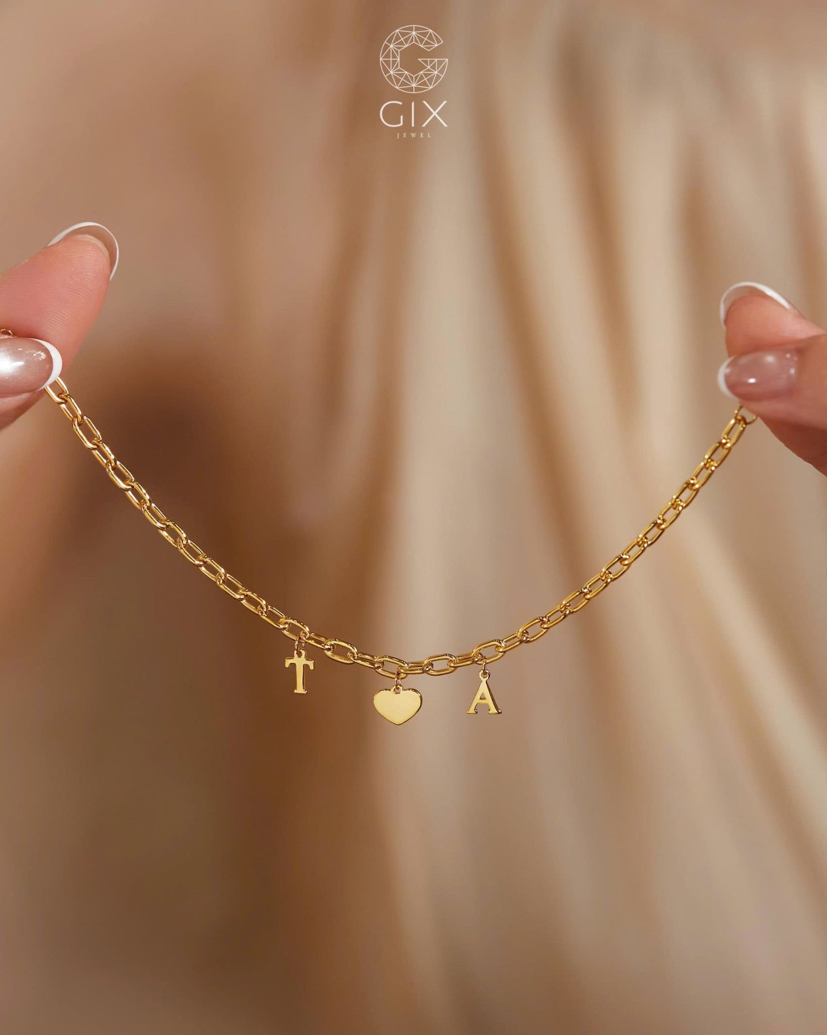  [CÓ SẴN] Lắc tay vàng 14k mắc xích nhỏ T trái tim A - 17.5cm 