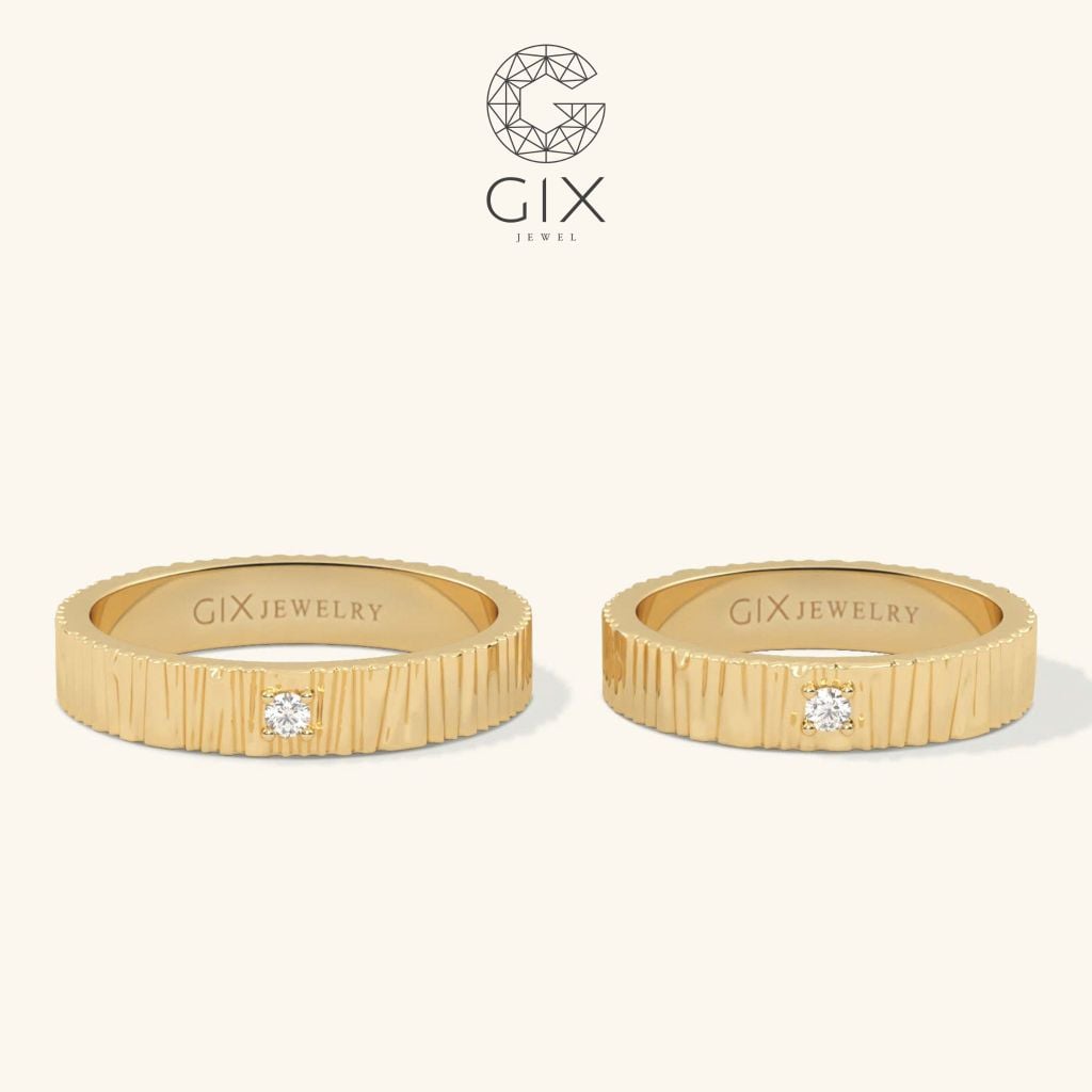 Nhẫn cưới vàng 14k đẹp bản vuông đính kim cương Gix - GCR25050109