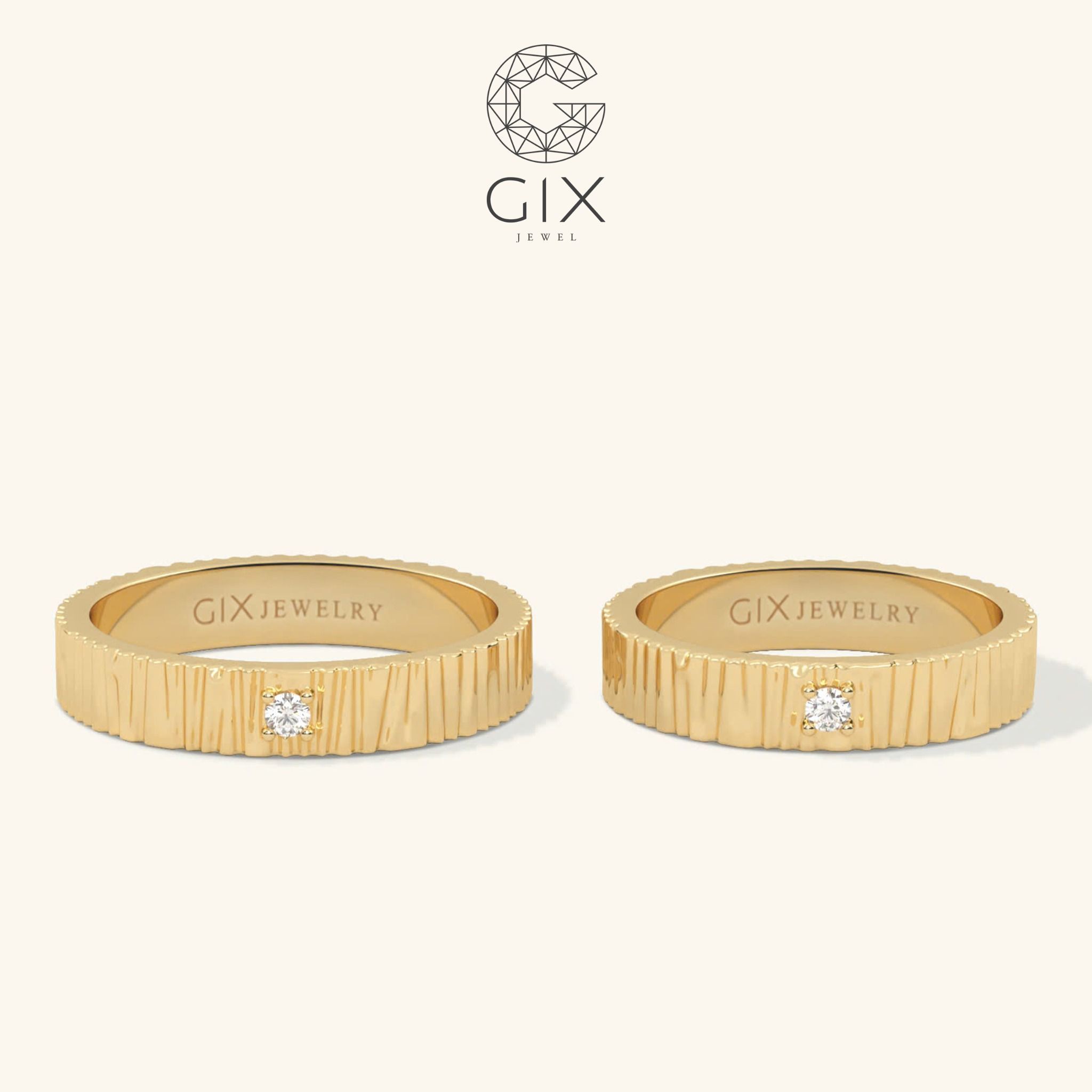  Nhẫn cưới vàng 14k đẹp bản vuông đính kim cương Gix - GCR25050109 