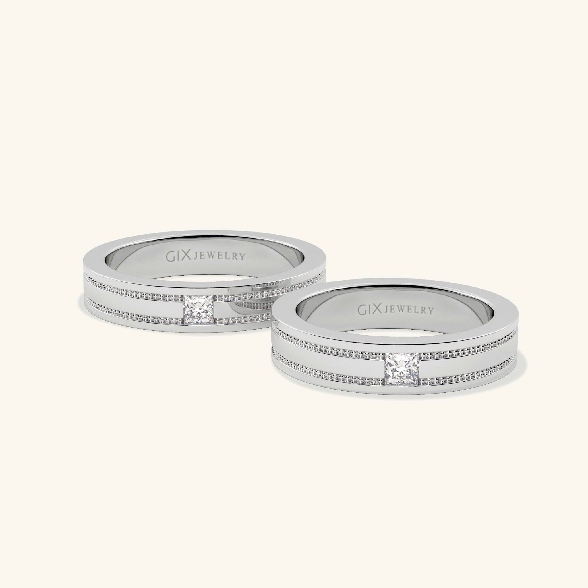  Nhẫn cưới vàng 18k thiết kế đính đá baguette - GCR25050220 | Gix Jewel 