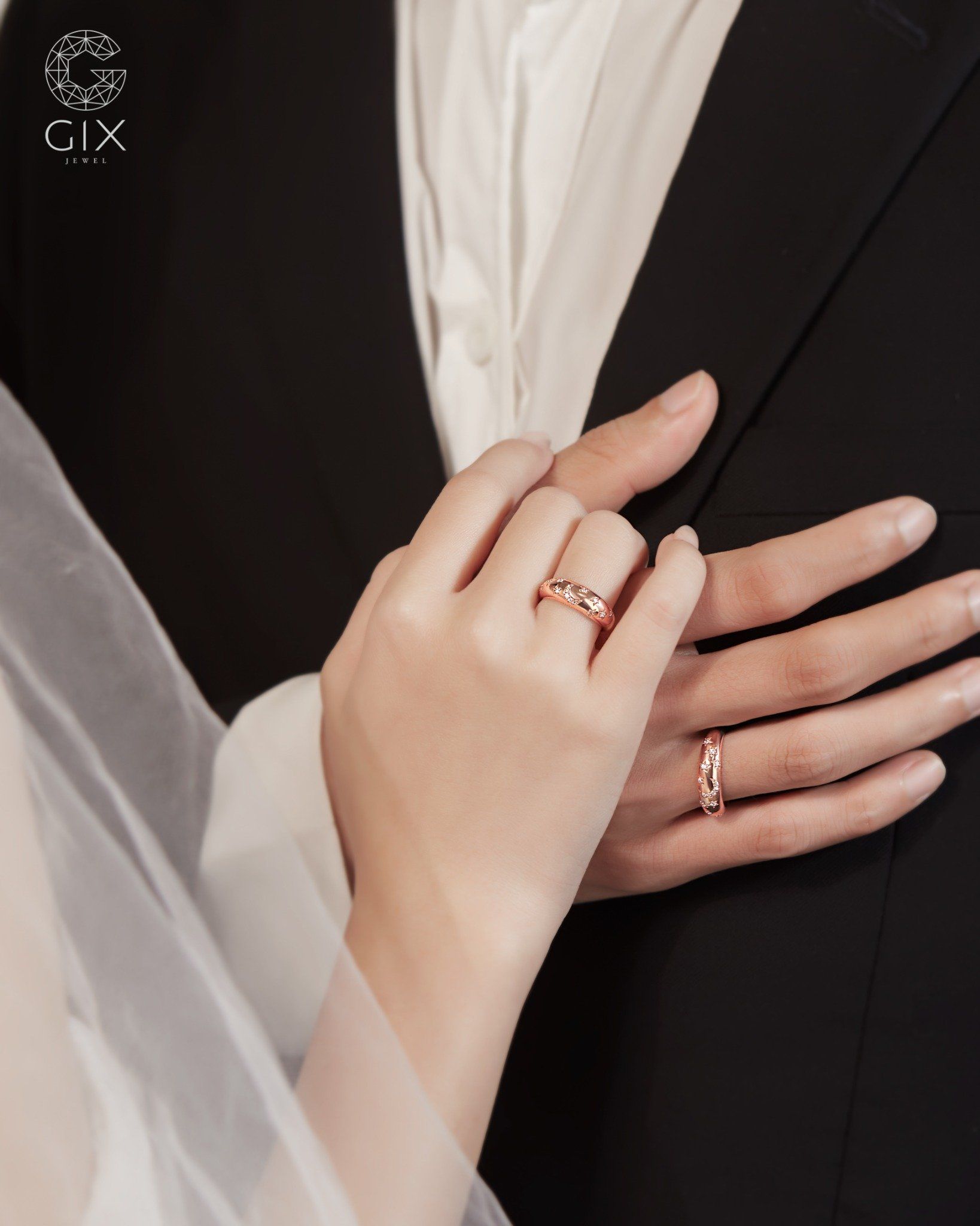  Nhẫn đôi universe 18k & bạc mạ vàng đính đá - GCR25050152 | Gix Jewel 