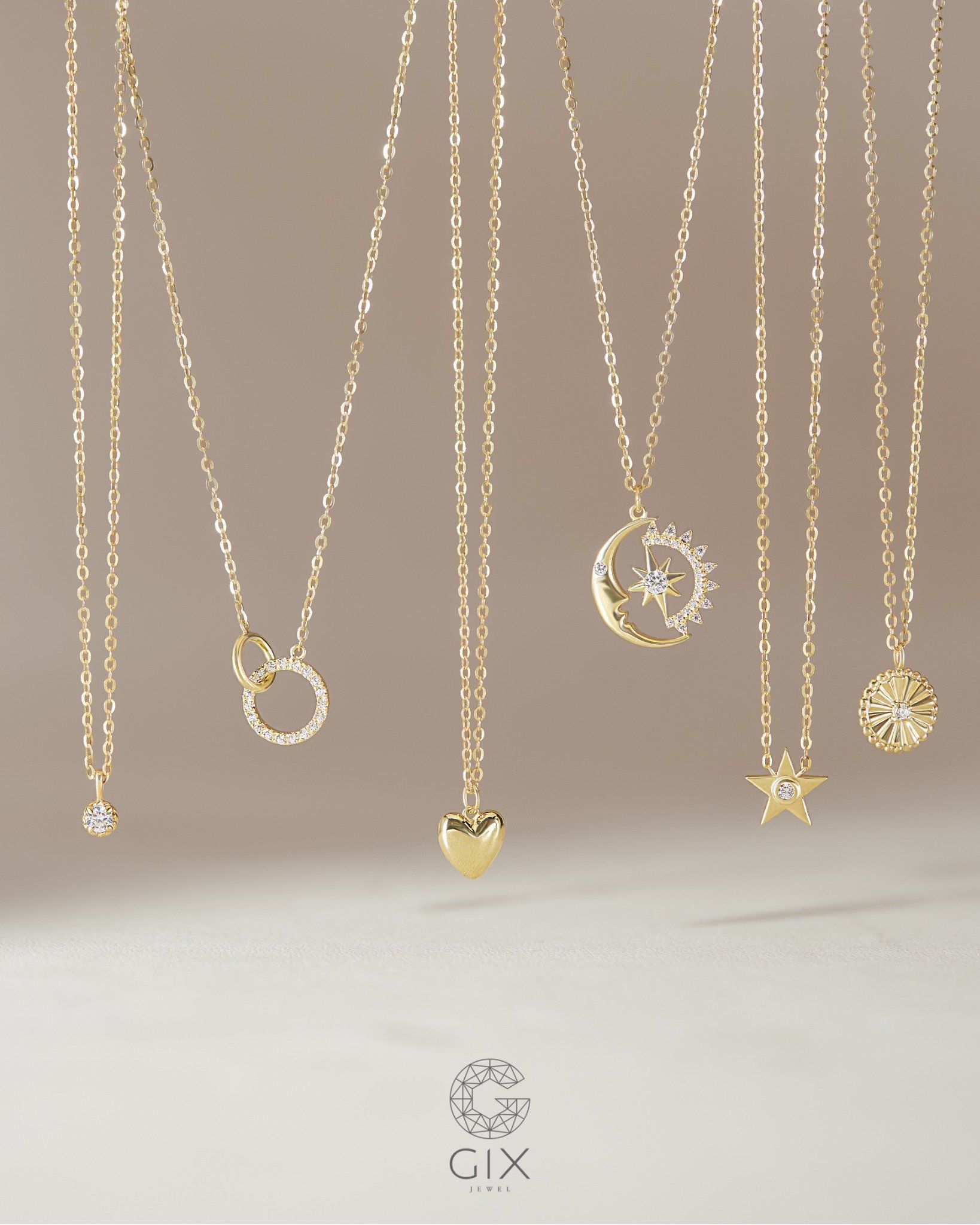  Dây chuyền vàng tây 18k hình sao trăng đính đá - Blooming Aura | Gixjewel 