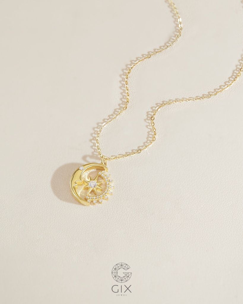  Dây chuyền vàng tây 18k hình sao trăng đính đá - Blooming Aura | Gixjewel 
