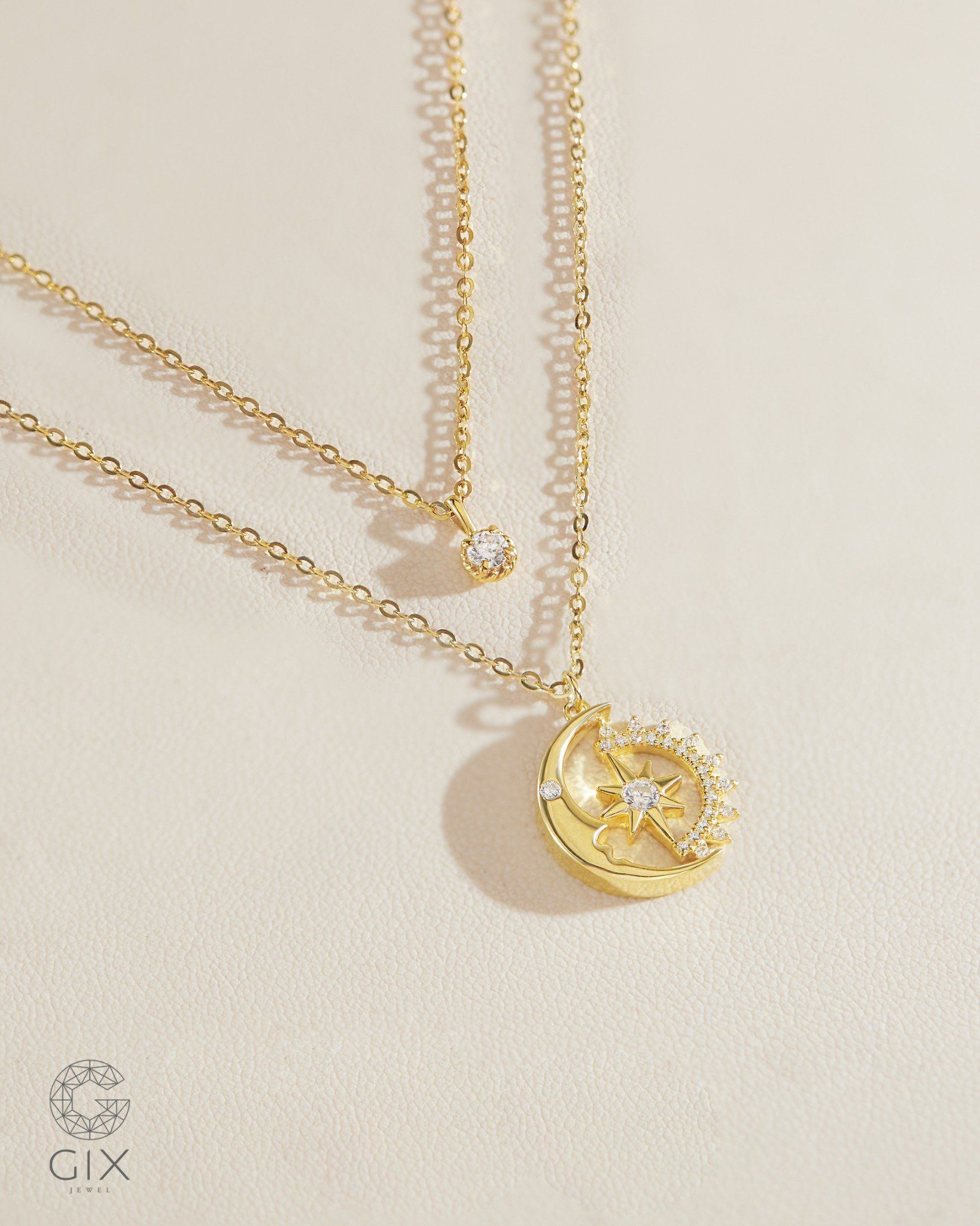  Dây chuyền vàng tây 18k hình sao trăng đính đá - Blooming Aura | Gixjewel 