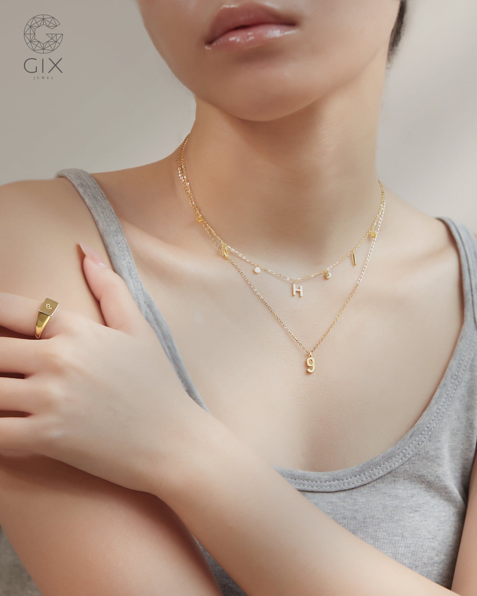  [CÓ SẴN] Dây chuyền vàng 14k treo 7 kí tự | Gix Jewel 