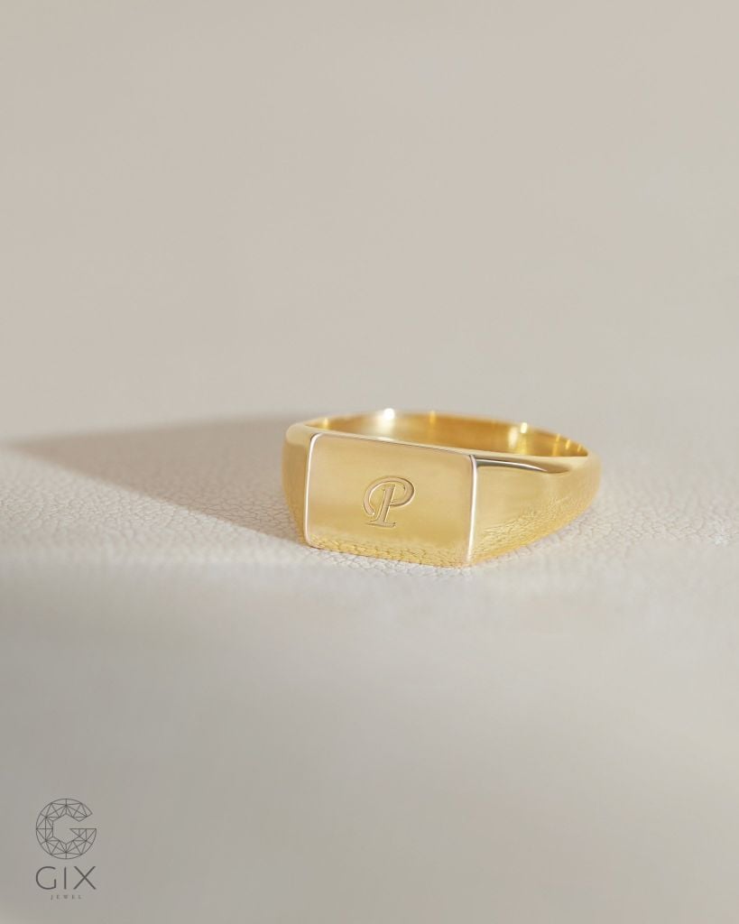  Nhẫn signet nam nữ vàng 18k & bạc 925 mặt vuông khắc tên | Gix Jewel 