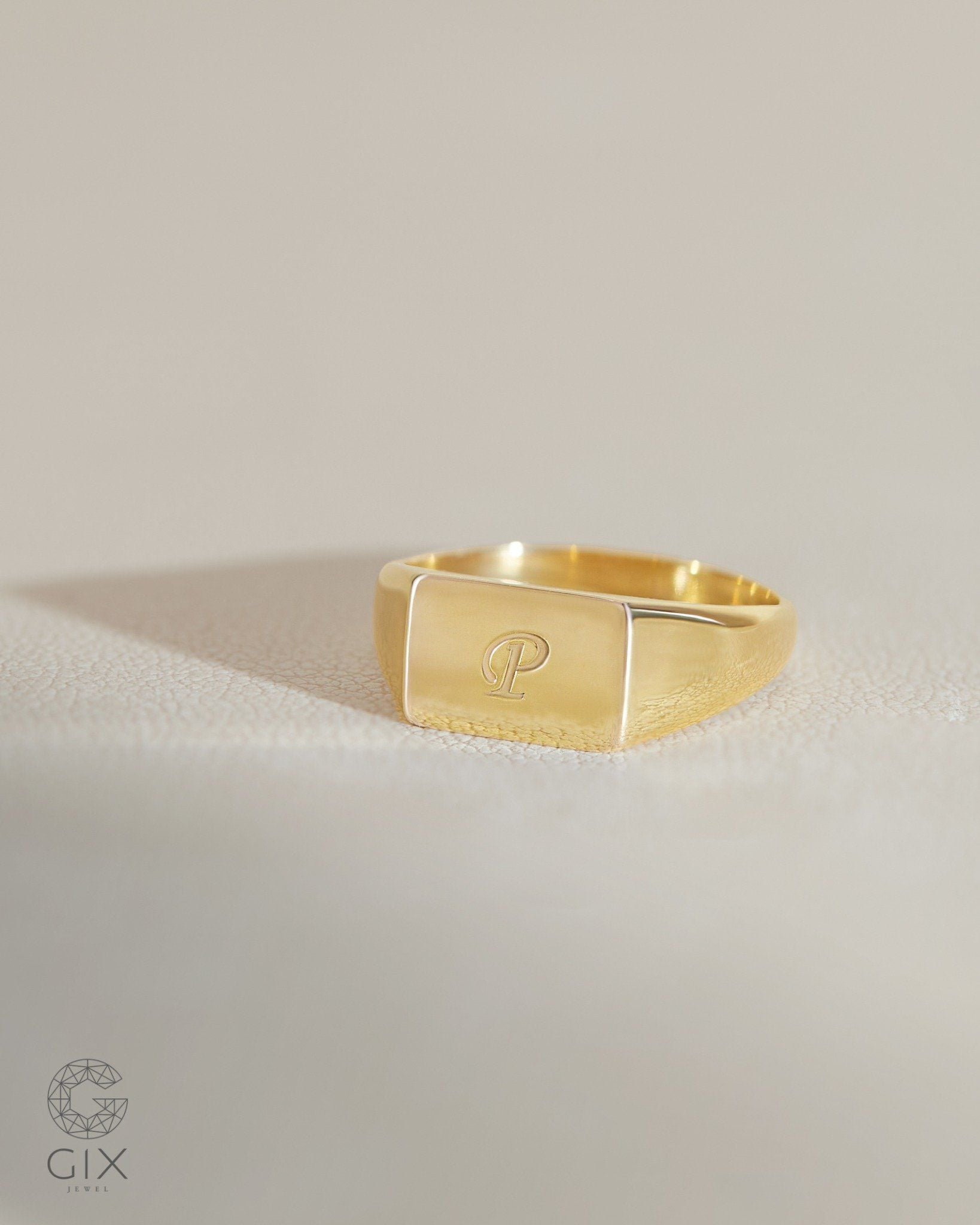  Nhẫn signet nam nữ vàng 18k & bạc 925 mặt vuông khắc tên | Gix Jewel 