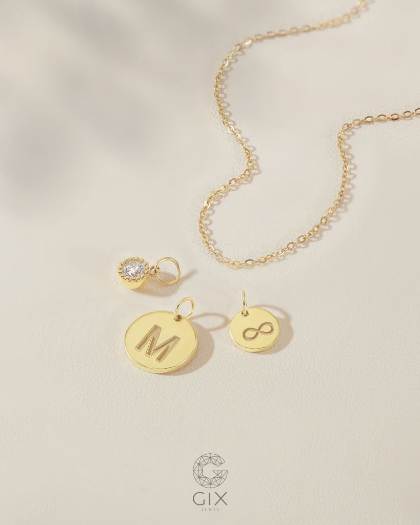  Dây chuyền 3 charm khắc tên vàng tây sợi mảnh đẹp | Gixjewel 