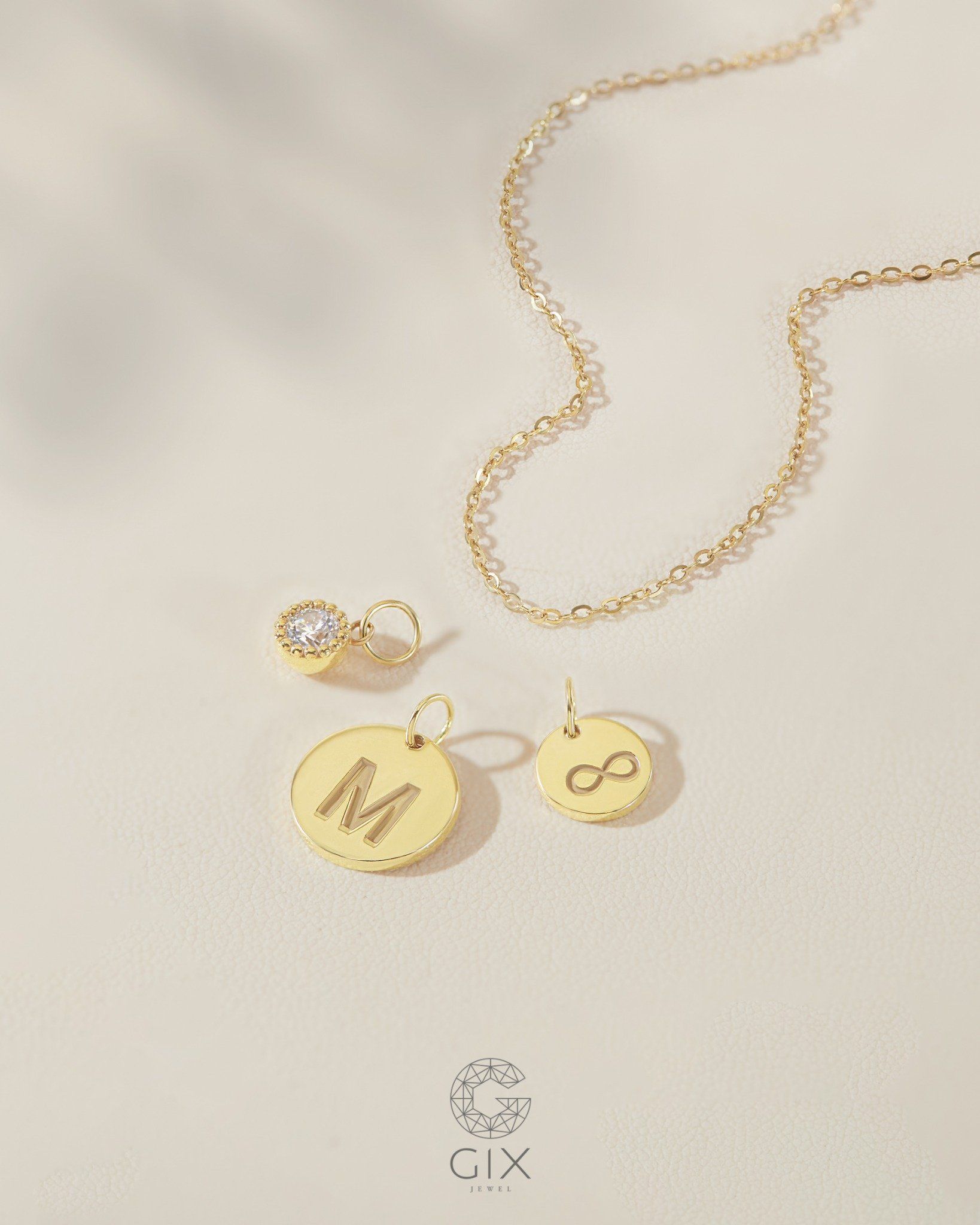  Dây chuyền 3 charm khắc tên vàng tây sợi mảnh đẹp | Gixjewel 
