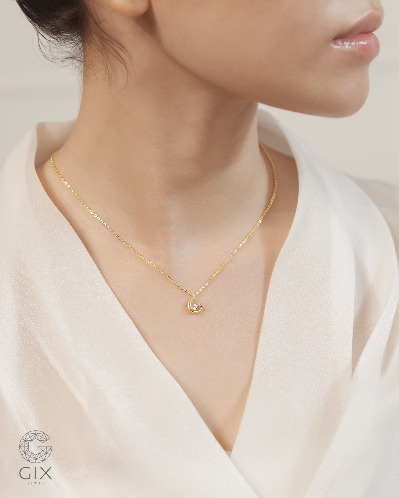  Dây chuyền trăng khuyết vàng tây & bạc đẹp sợi mảnh | Gixjewel 