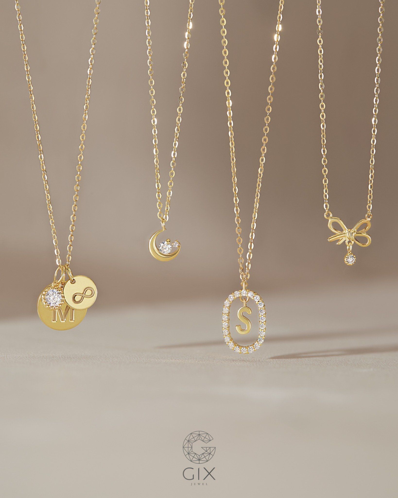  Dây chuyền 3 charm khắc tên vàng tây sợi mảnh đẹp | Gixjewel 