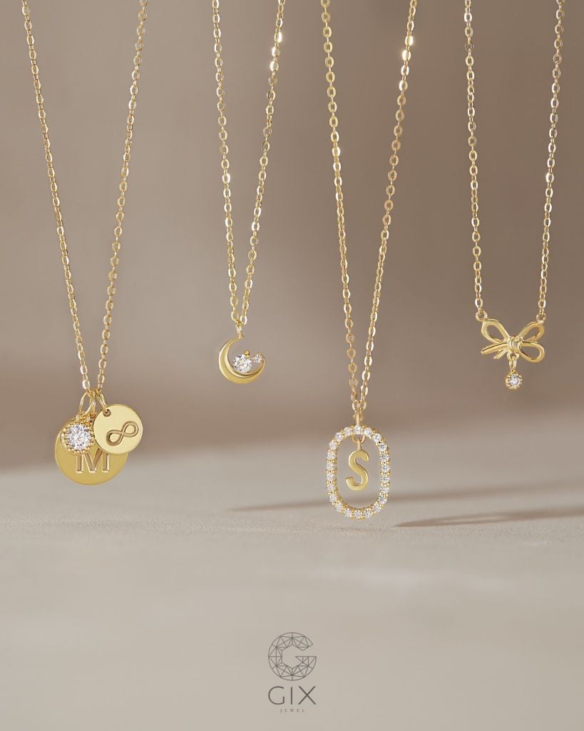  Dây chuyền vàng tây mặt chữ cái đính vòng kim cương tấm | Gixjewel 