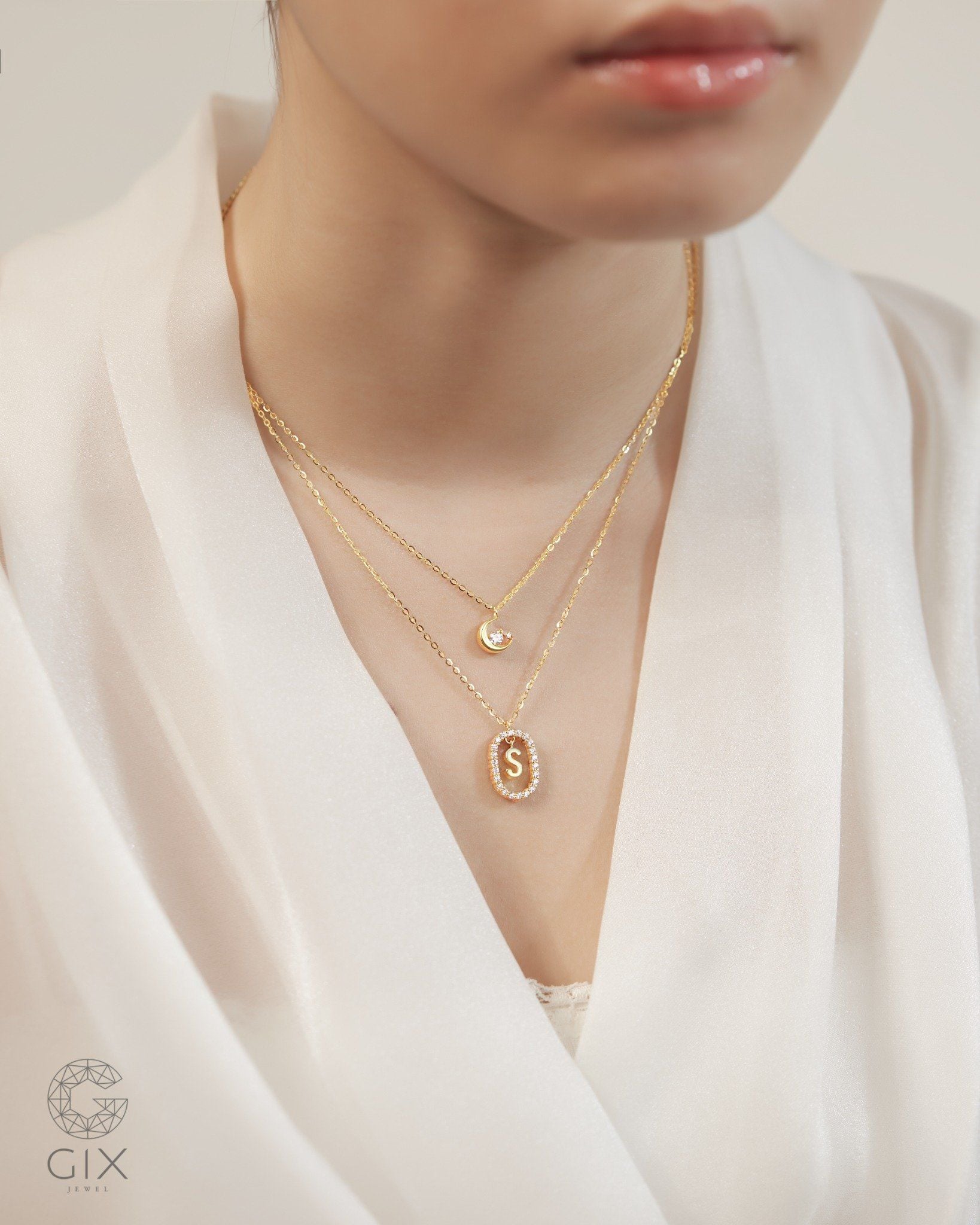  Dây chuyền trăng khuyết vàng tây & bạc đẹp sợi mảnh | Gixjewel 
