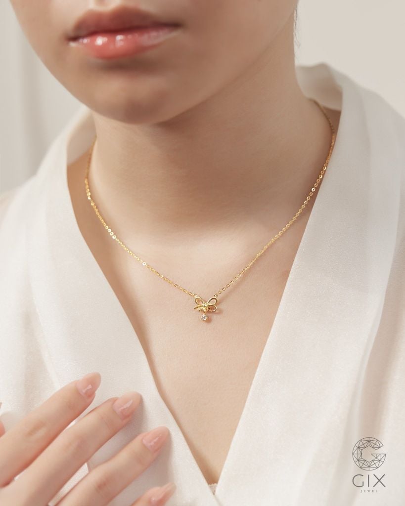  Dây chuyền nữ hình nơ xinh sợi mảnh vàng tây & bạc đẹp | Gixjewel 
