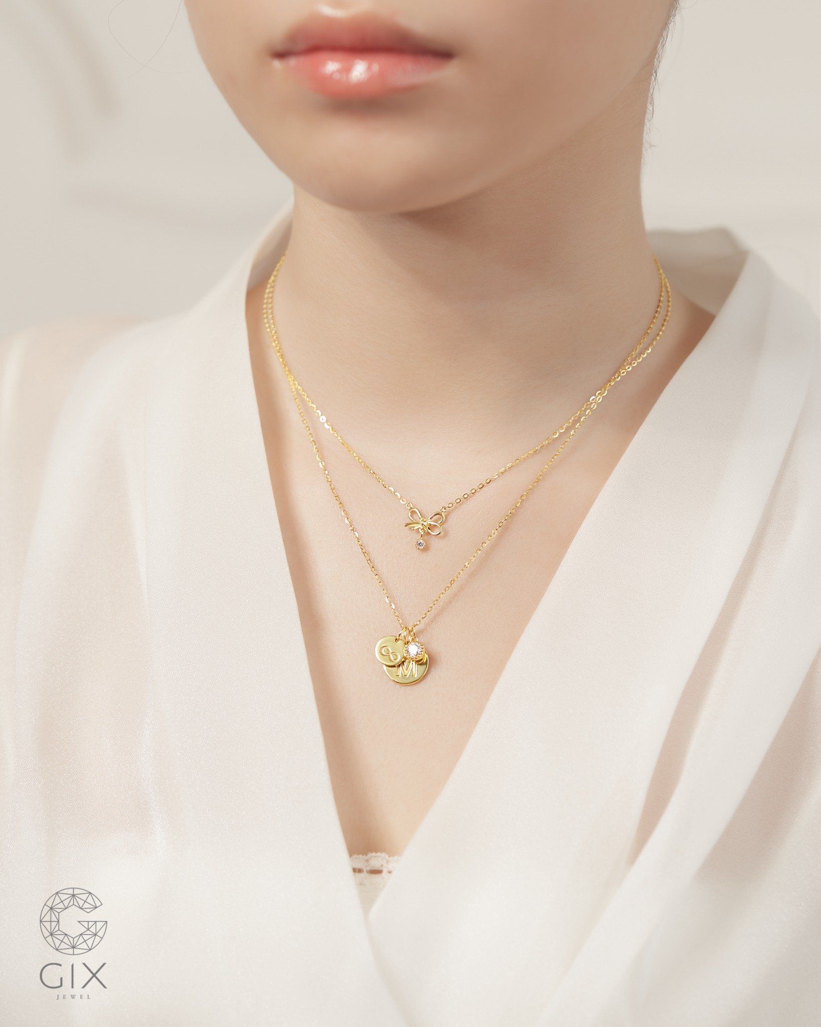  Dây chuyền 3 charm khắc tên vàng tây sợi mảnh đẹp | Gixjewel 