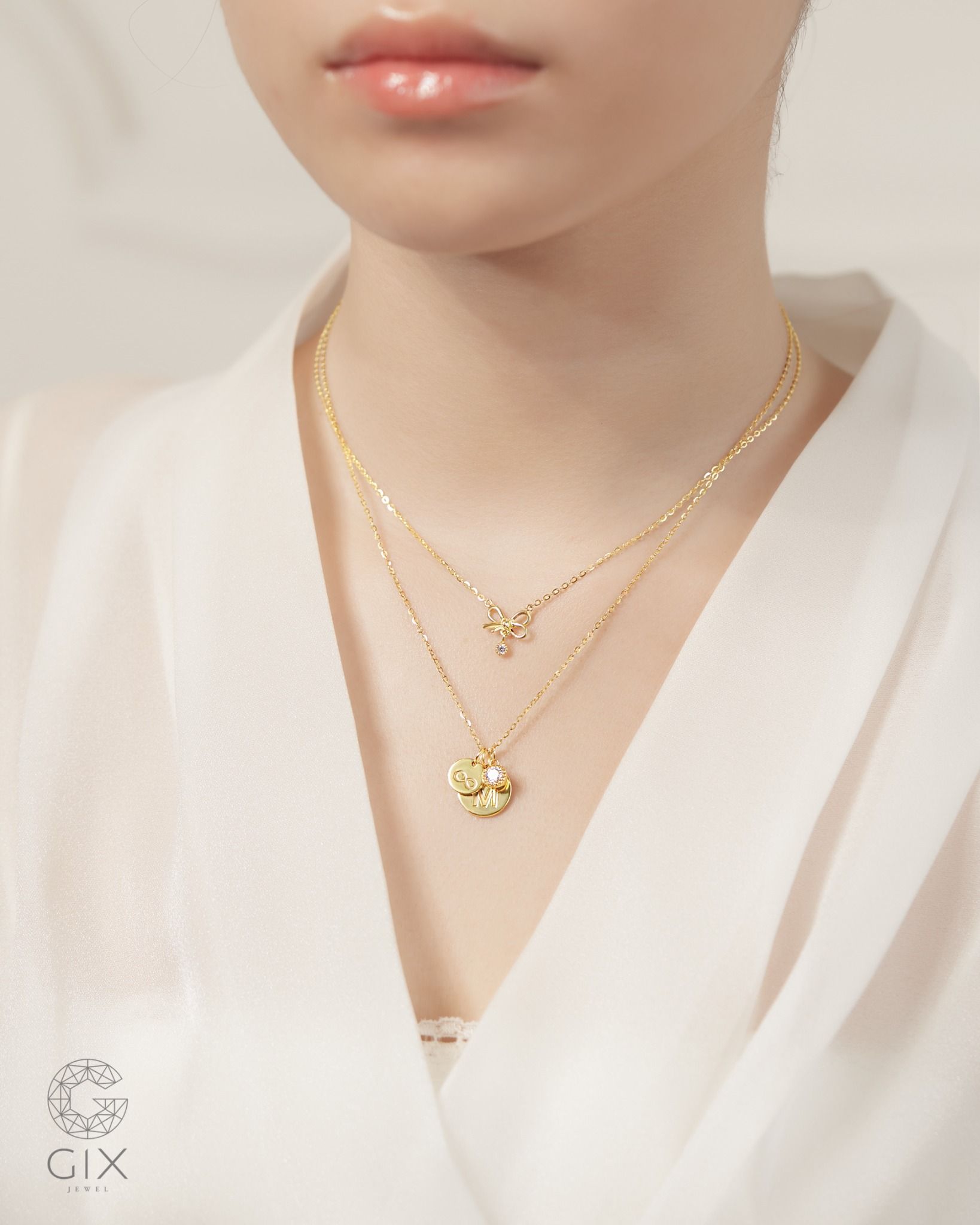  Dây chuyền nữ hình nơ xinh sợi mảnh vàng tây & bạc đẹp | Gixjewel 