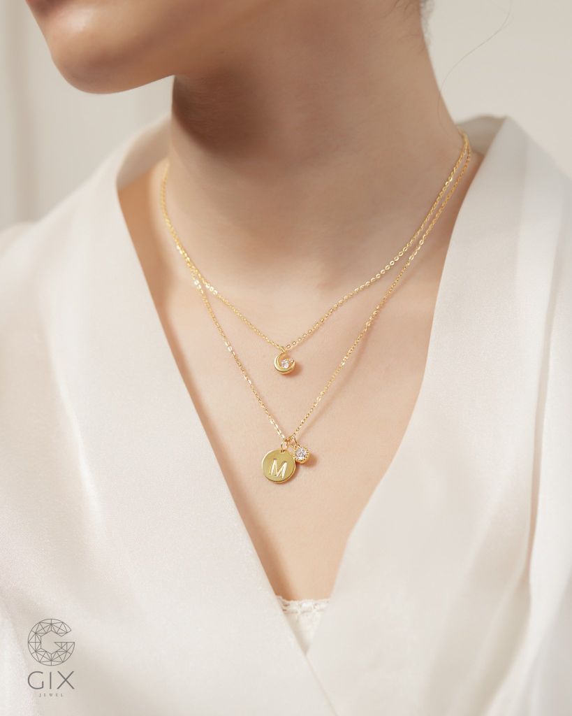  Dây chuyền 3 charm khắc tên vàng tây sợi mảnh đẹp | Gixjewel 